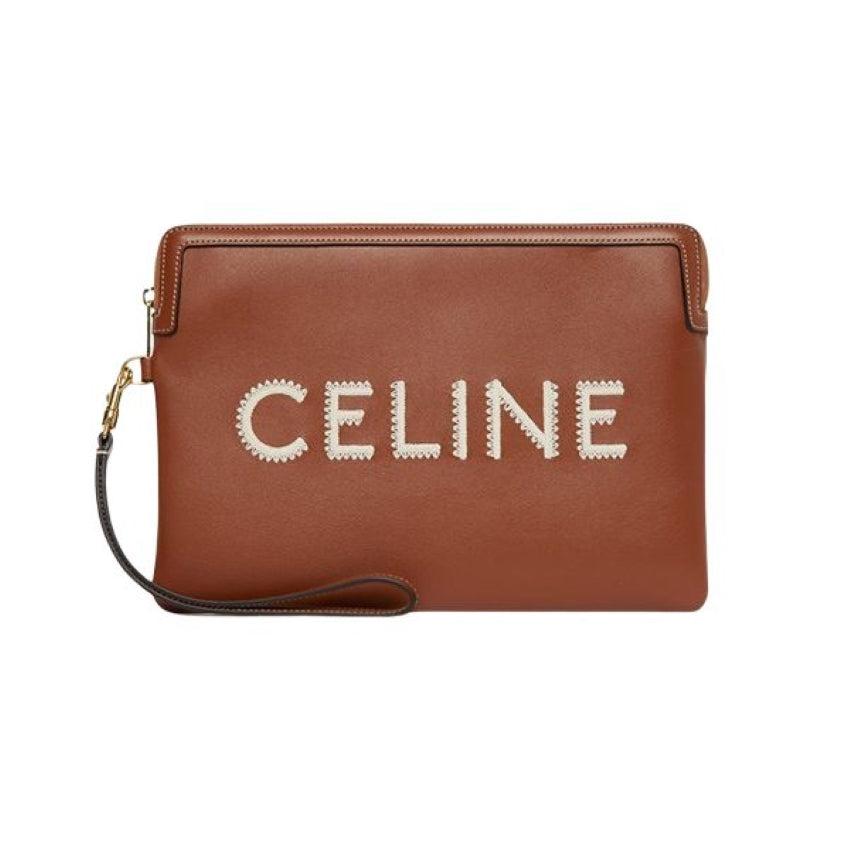 Celine Bucket Bag Small Triomphe Embroidery Tan in Smooth Calfskin