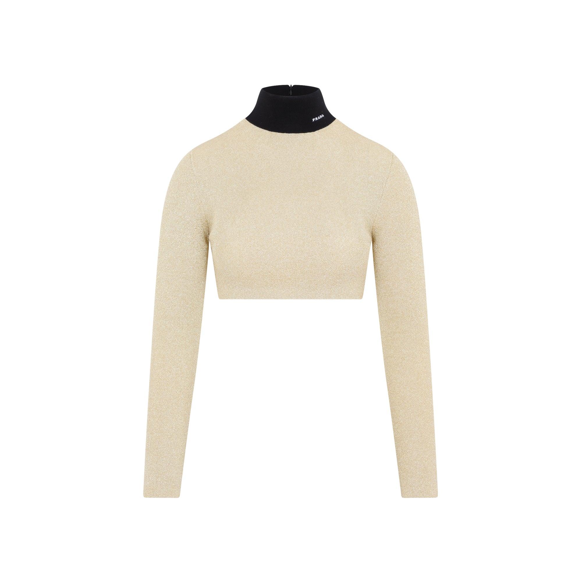 Wool and viscose turtleneck crop top