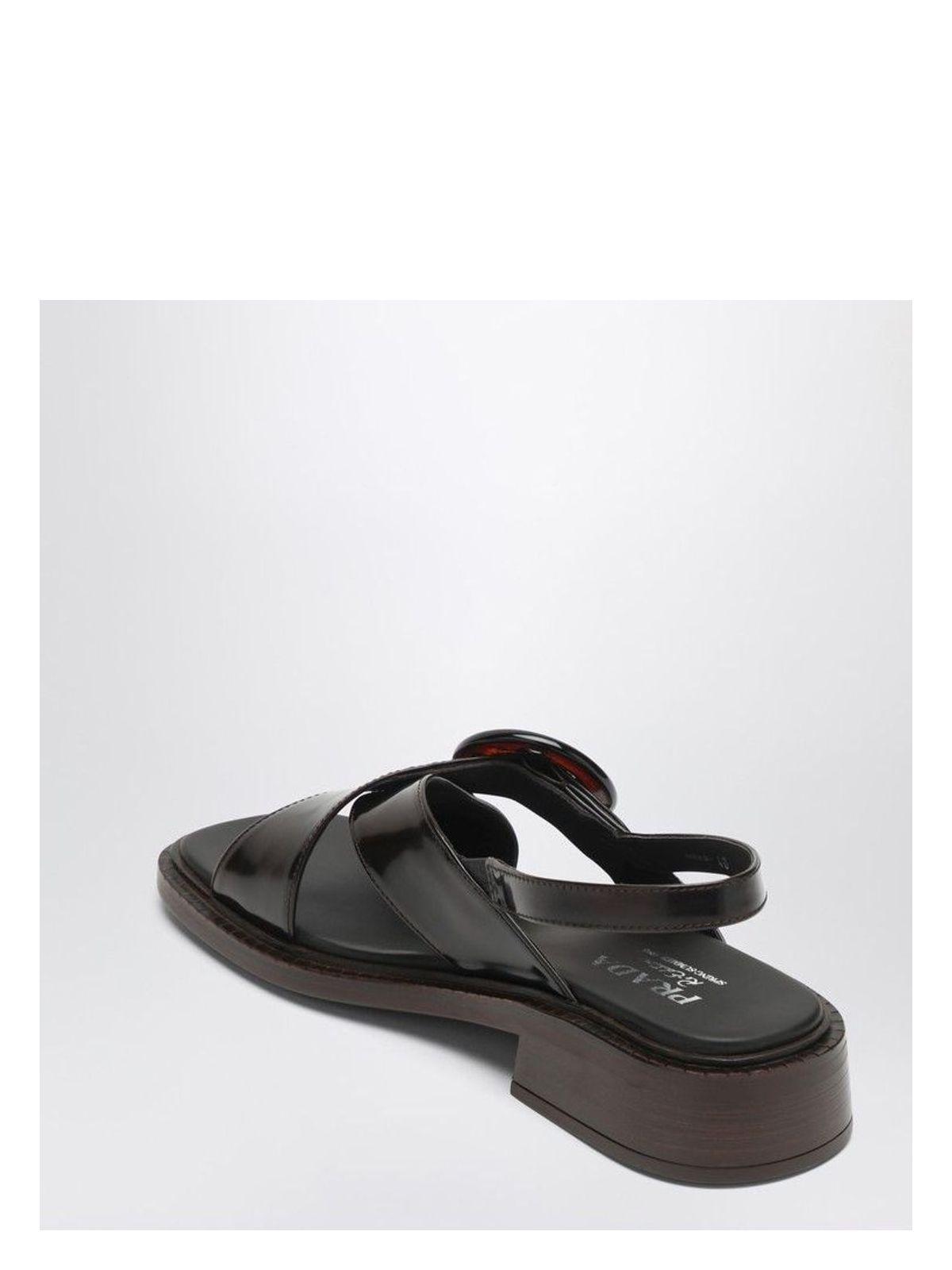Prada Brushed Leather Sandals With A Burnt Color Buckle in