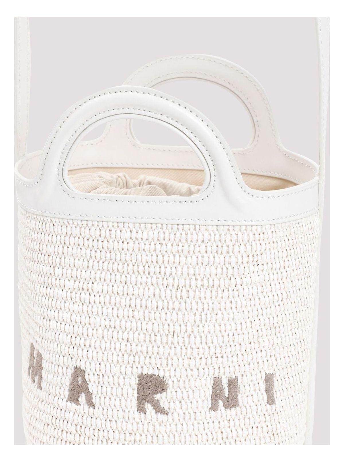 Marni Ivory Leather And Raffia Tropicalia Bucket Bag in
