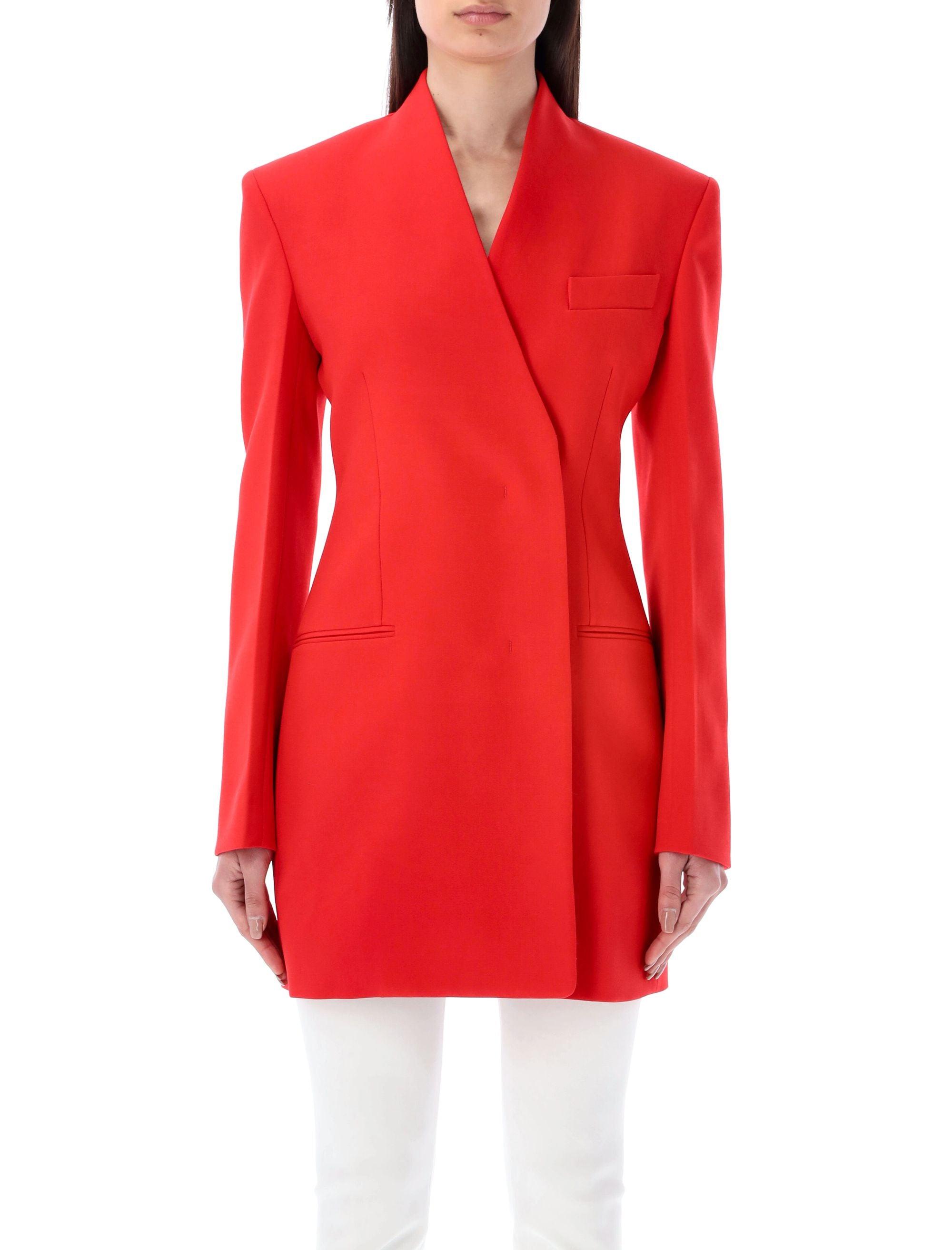 Ferragamo Asymmetric Long Blazer in Red | Lyst