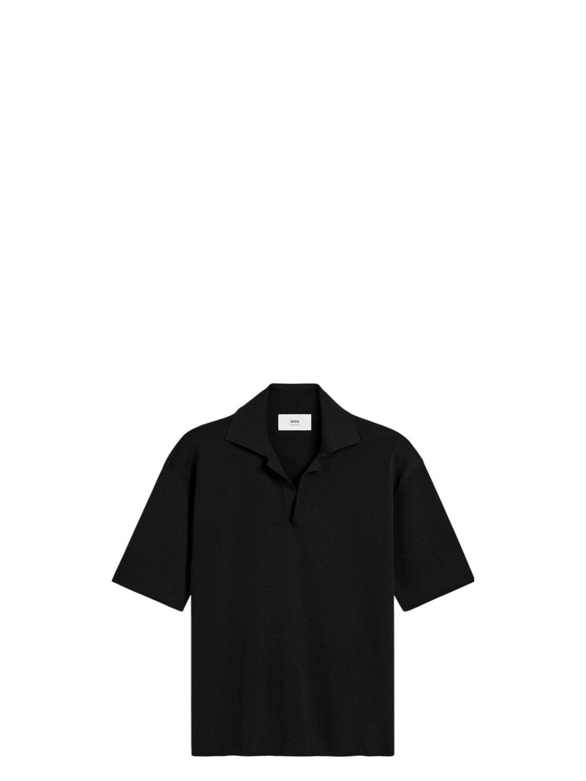 Tシャツ・カットソー AMI PARIS Black viscose blend oversize polo shirt Ami Paris Ami Viscose Blend Oversize Polo Shirt in Black for