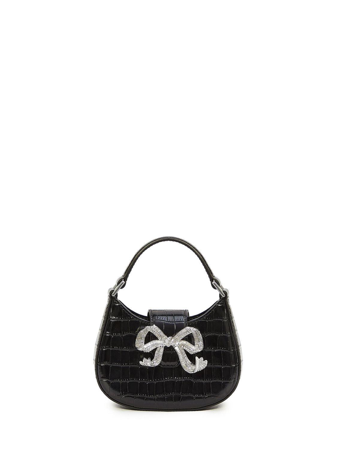 Self-Portrait Croc Crescent Bow Micro Bag in Black | Lyst
