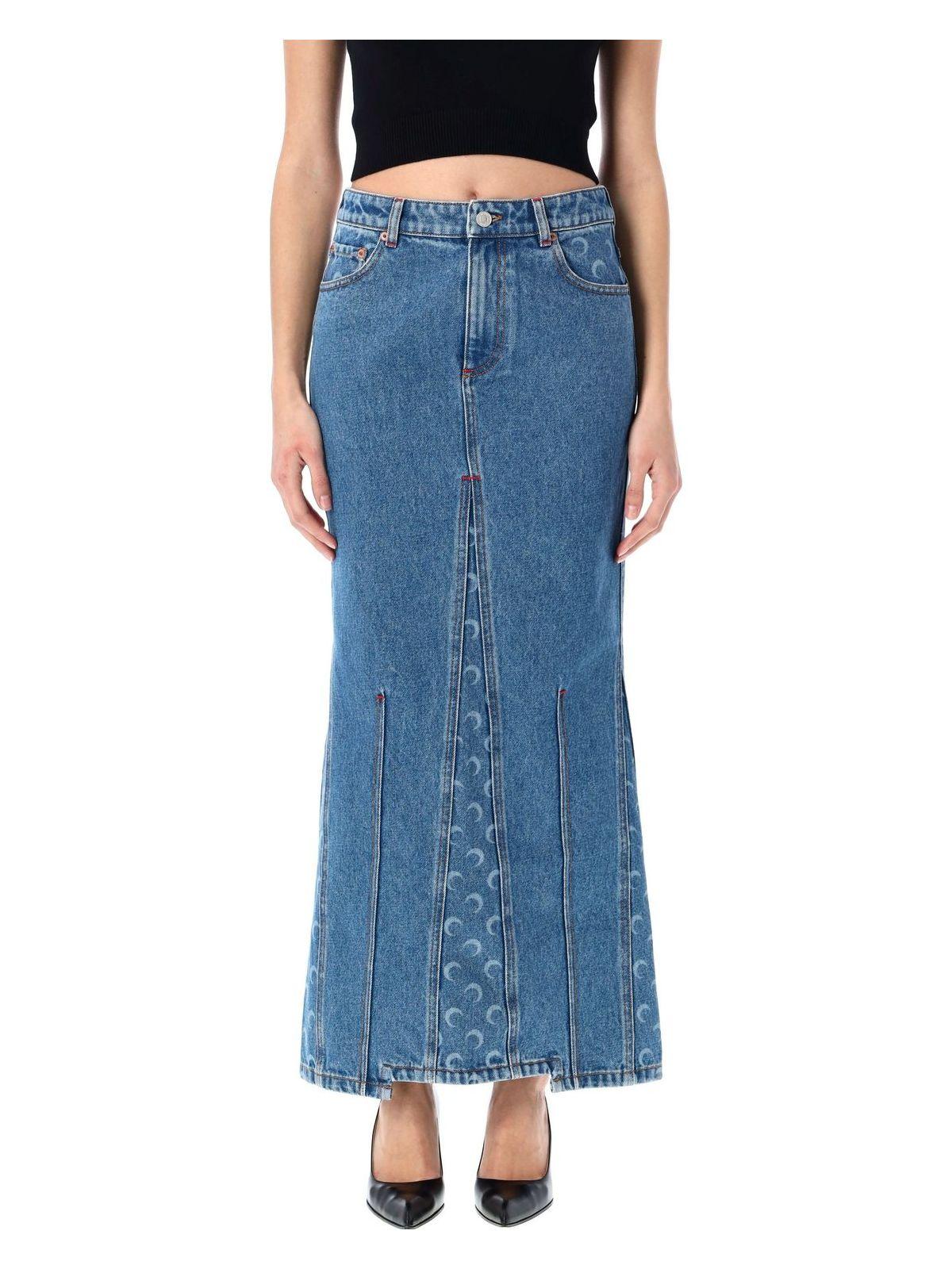 スカート MARINE SERRE MOON LASERED DENIM SKIRT LONG Moon Laser Denim Long Skirt • Marine Serre