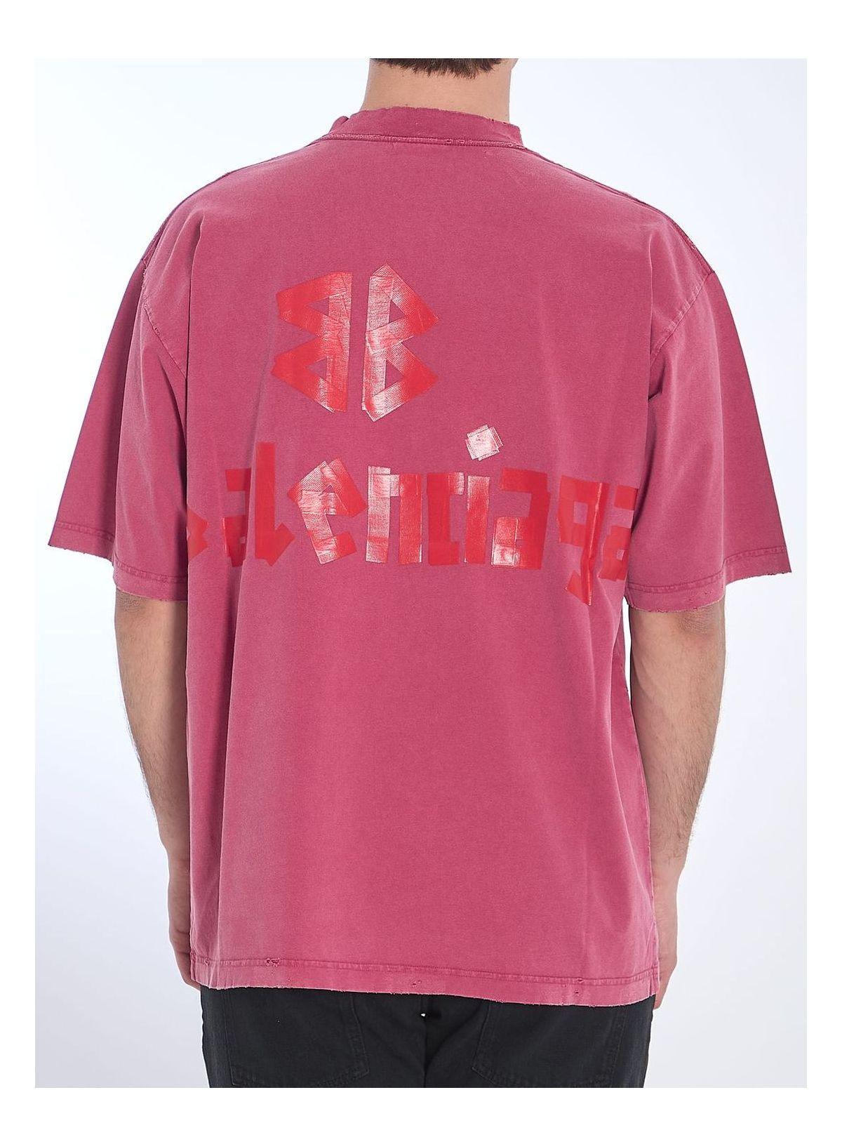 Tシャツ・カットソー Balenciaga Tape Type Raspberry-Coloured T-Shirt Balenciaga Tape Type Raspberry-Coloured T-Shirt in Pink for
