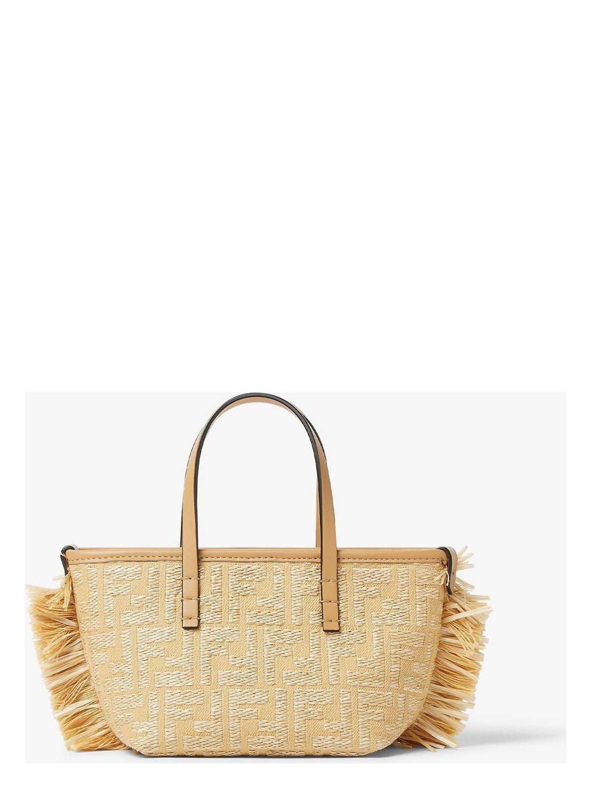 ハンドバッグ FENDI EMBROIDERED RAFFIA MINI ROLL HANDBAG Fendi Embroidered Raffia Mini Roll Handbag in Natural | Lyst