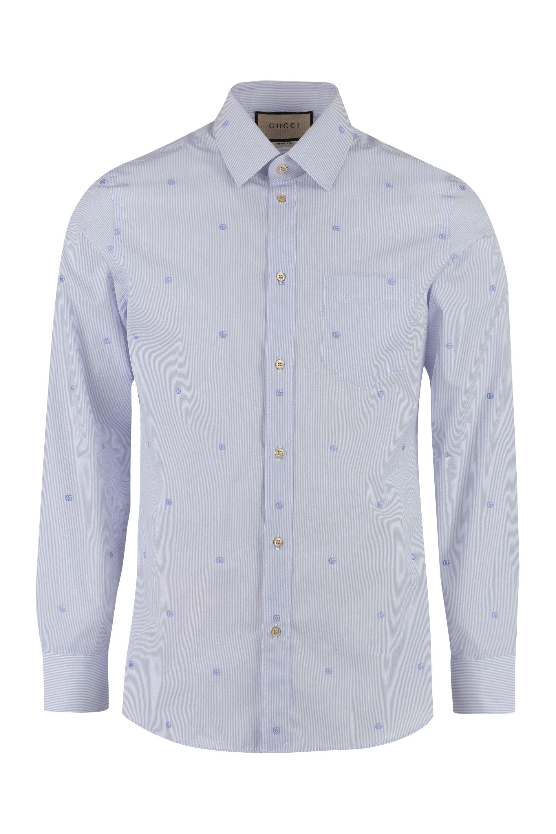 Gucci Cotton Poplin Shirt with Double G, Size 18, Blue, Ready-to-wear