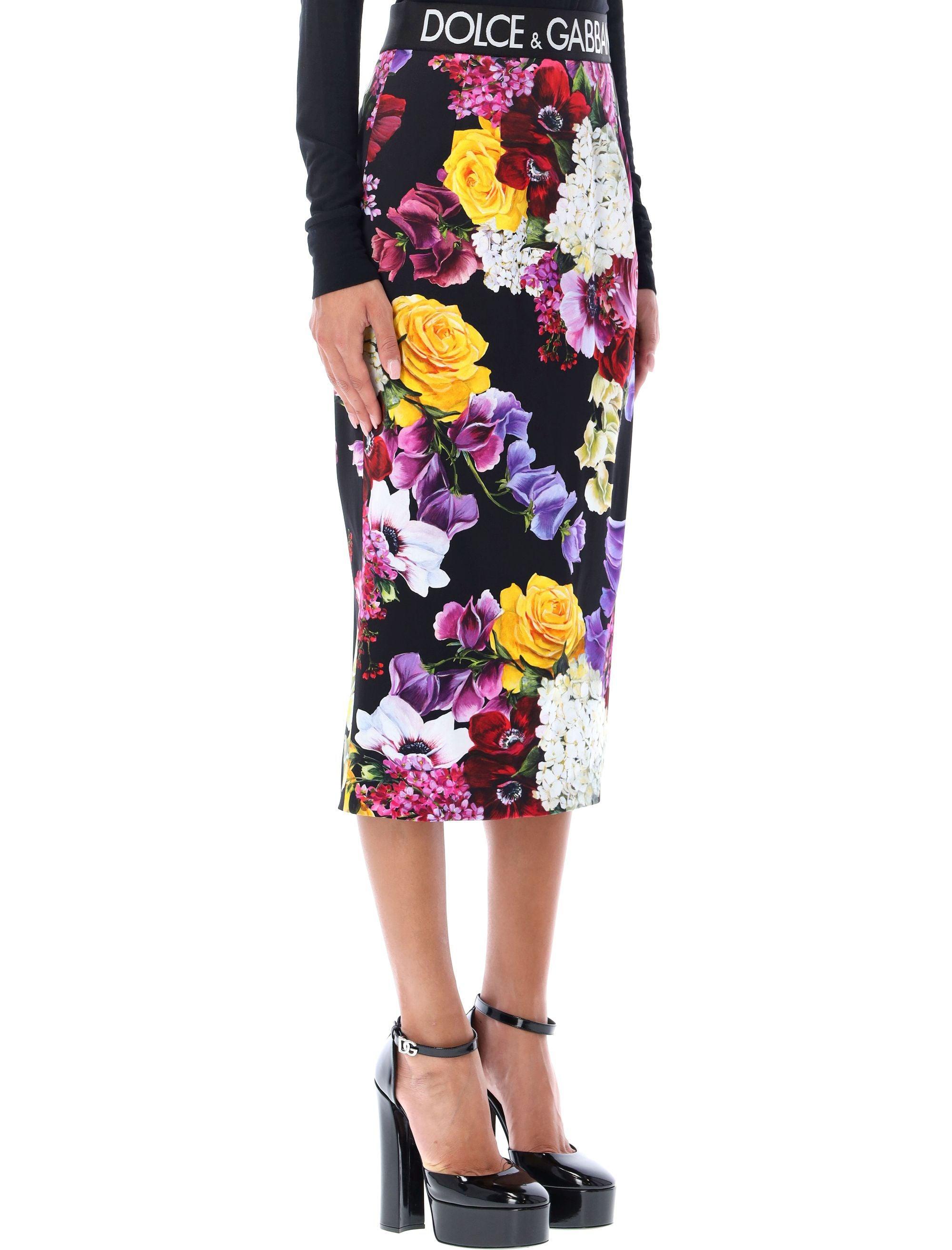 Dolce & Gabbana Hydrangea And Floral Print Midi Skirt | Lyst