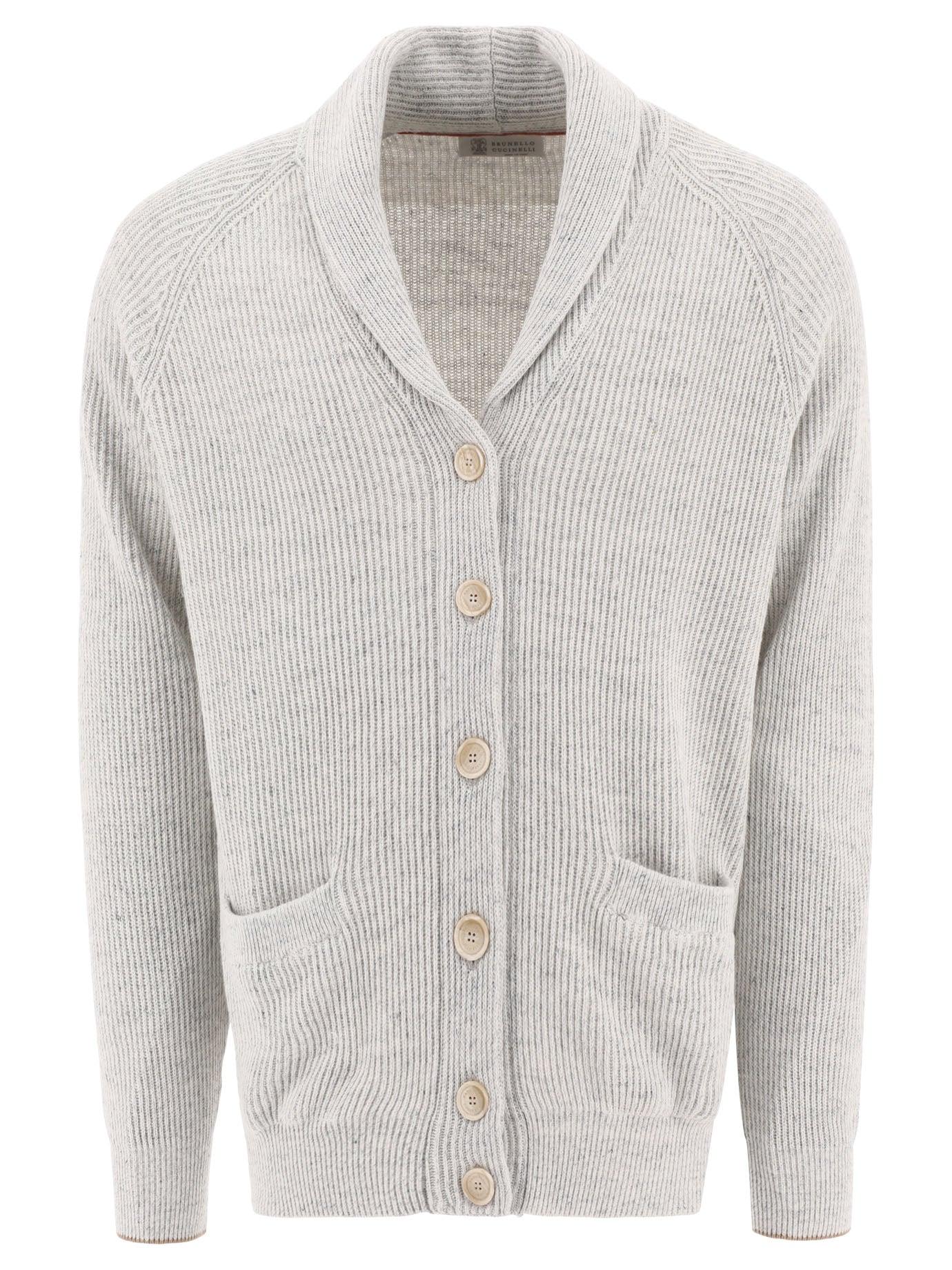 Brunello Cucinelli Shawl-lapel Knitted Cardigan in White for Men | Lyst