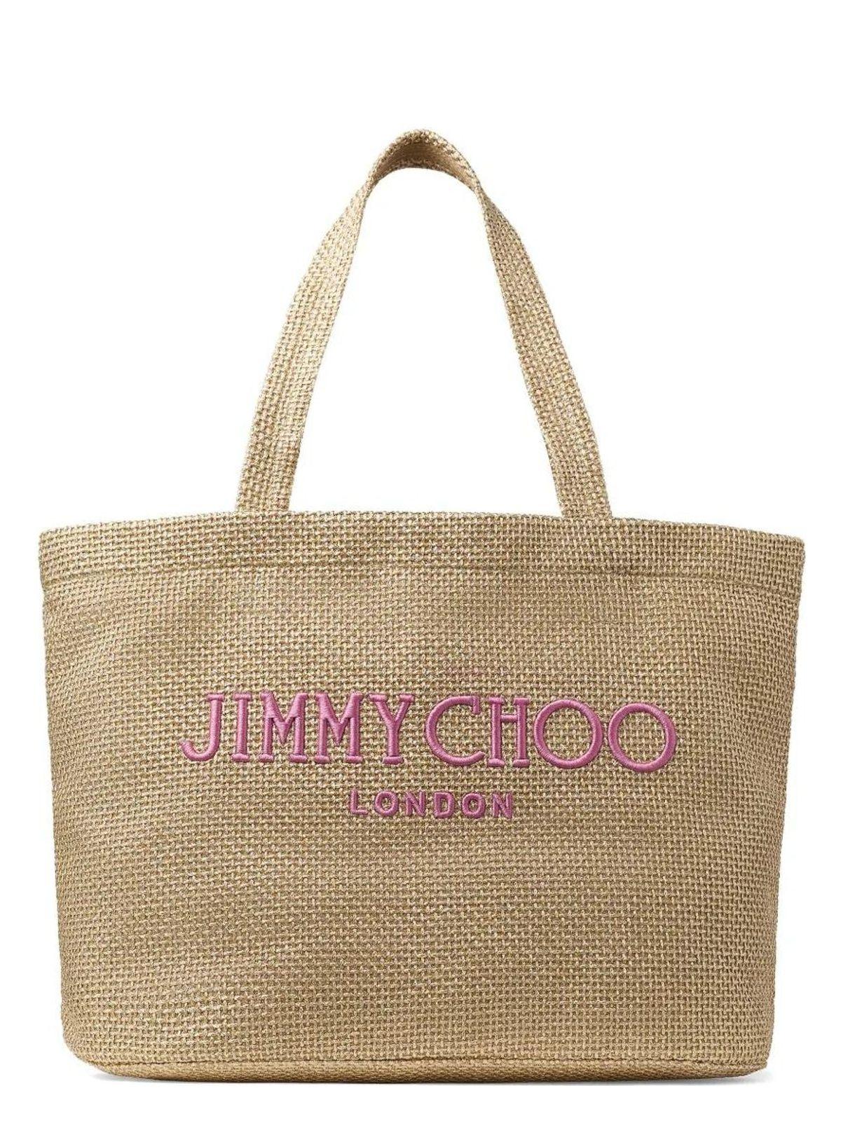 【Jimmy Choo】BEACH TOTE E/W◆0000095134TYJ Beach Tote E/W | Natural Raffia Embroidered Tote Bag | JIMMY