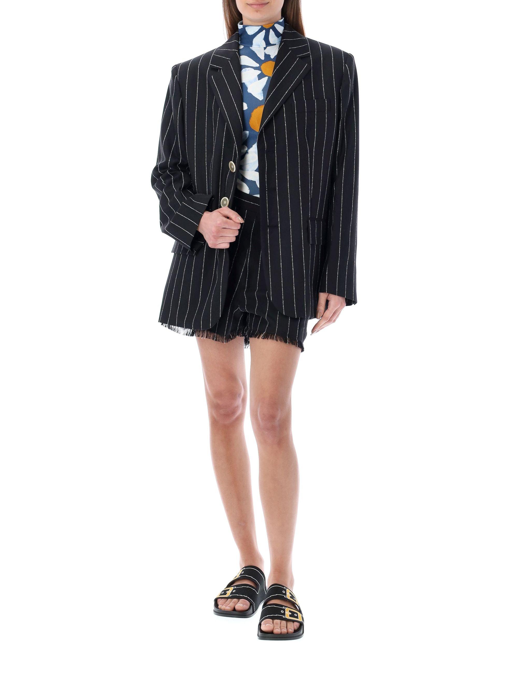 Marni Pinstriped Wool Fresco Blazer in Blue | Lyst