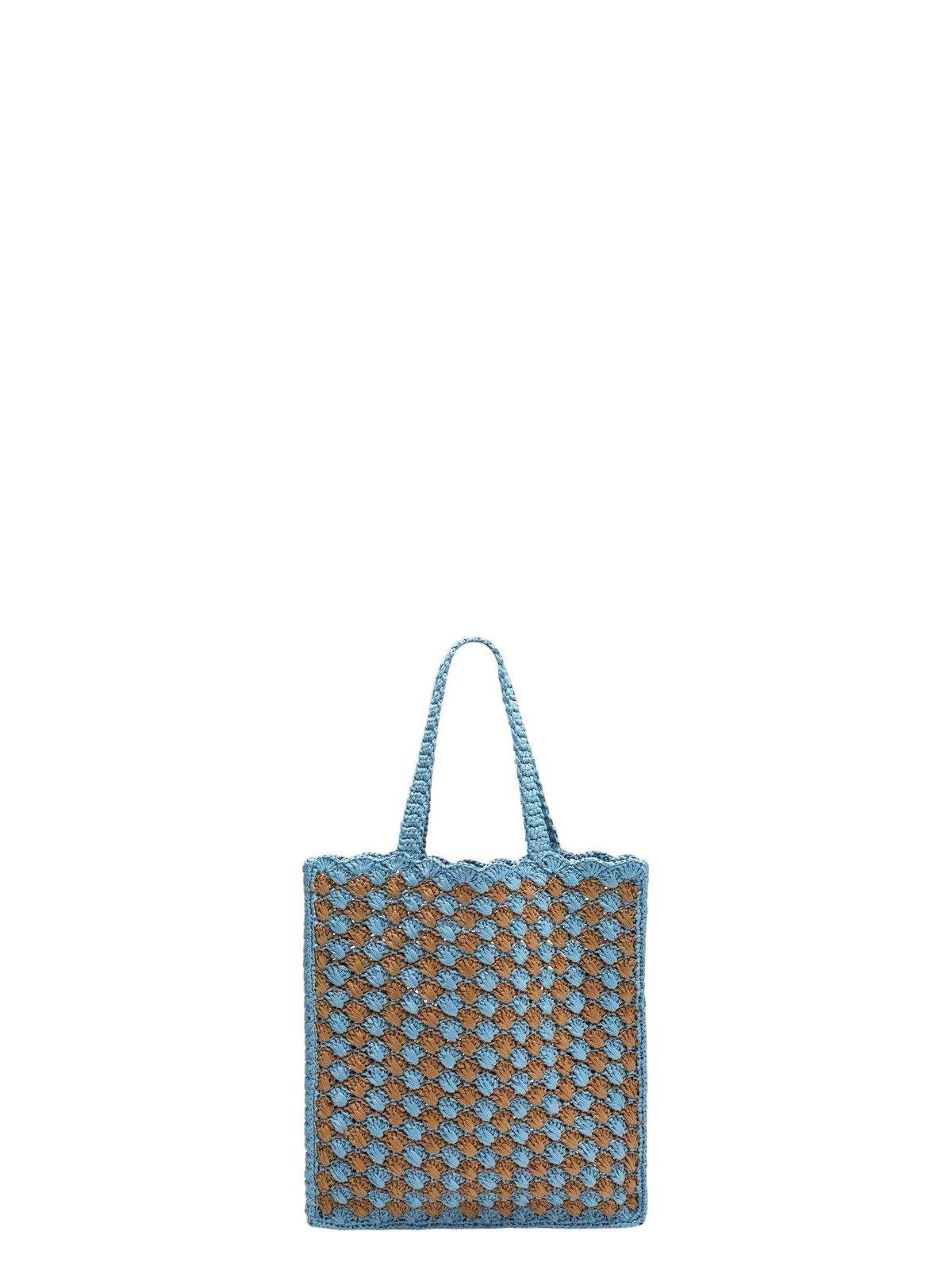 トートバッグ PRADA SKY BLUE/CARAMEL CROCHET TOTE BAG WITH LOGO Prada Sky blue/caramel crochet tote bag with logo | TheDoubleF