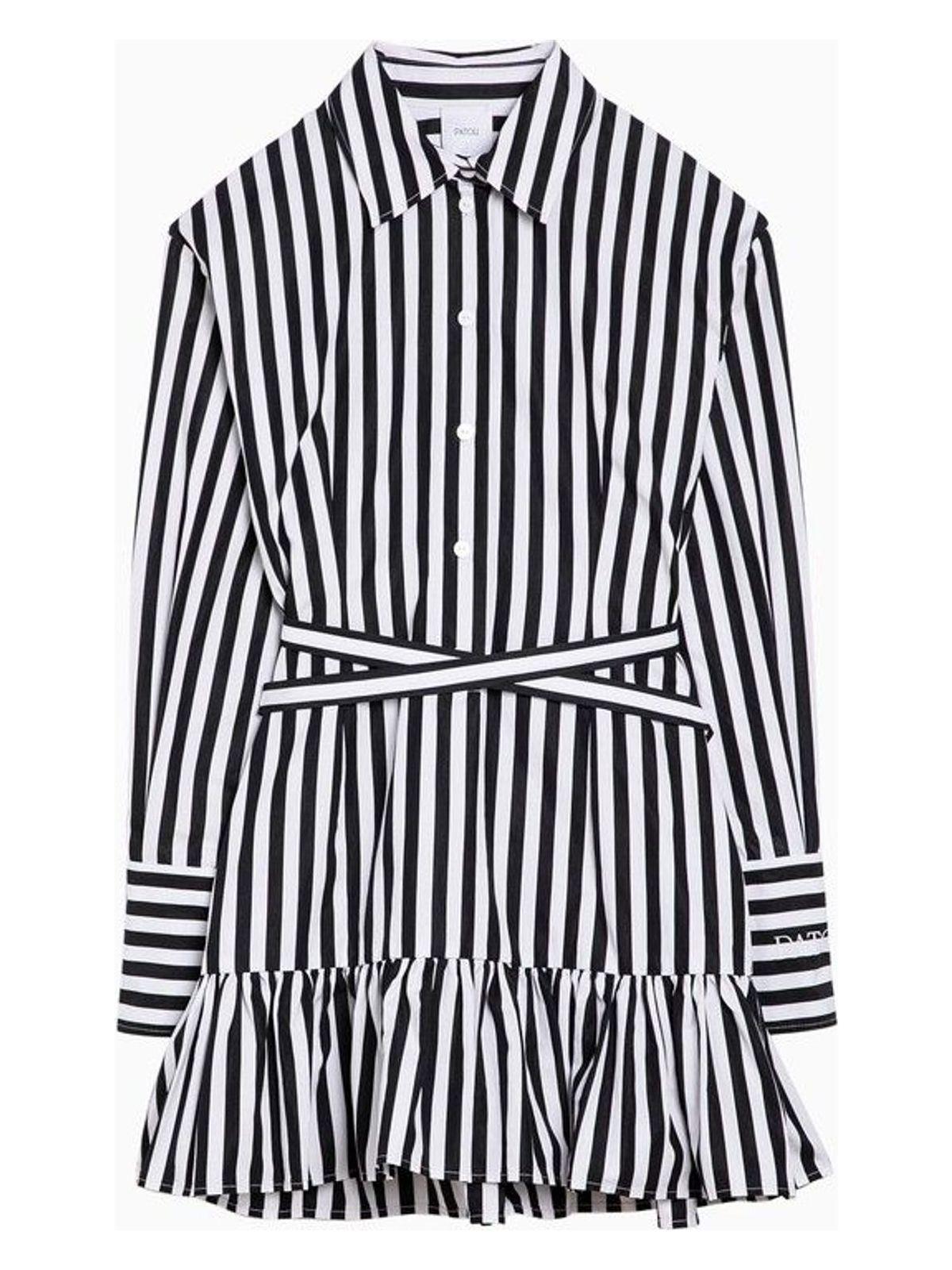 ワンピース Patou Black White Striped Cotton Mini Chemisier Dress Patou Striped Cotton Mini Chemisier Dress in Black | Lyst