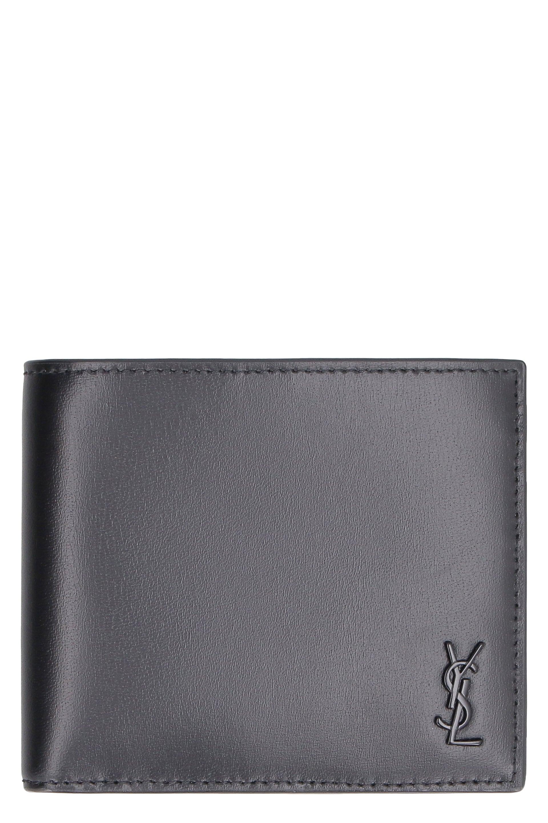 Saint Laurent Tiny Cassandre East/west Leather Wallet in Gray for Men