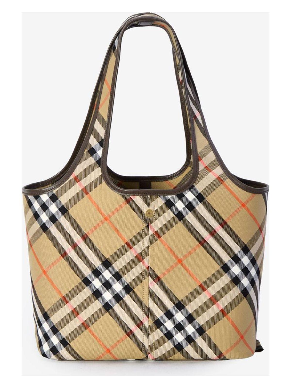 トートバッグ BURBERRY EMBROIDERED CANVAS SMALL CHECK SHOPPING BAG Burberry Embroidered Canvas Small Check Shopping Bag | Lyst