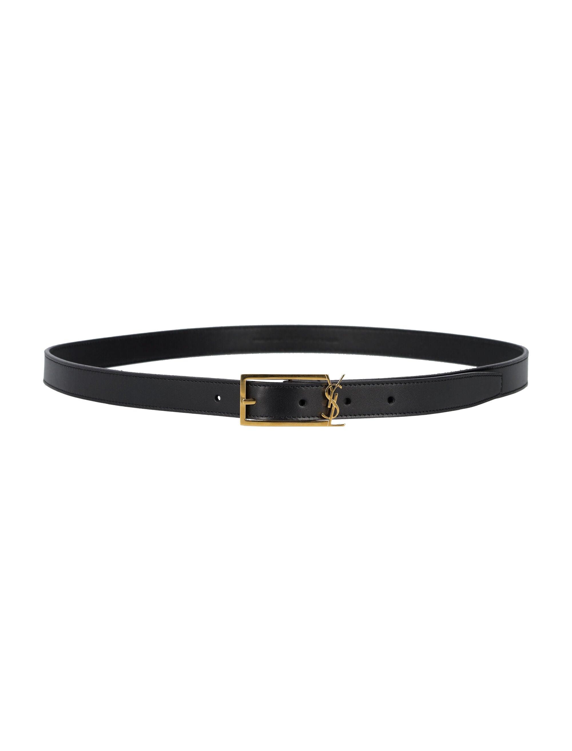 New Cassandre Logo Leather Belt in Black - Saint Laurent