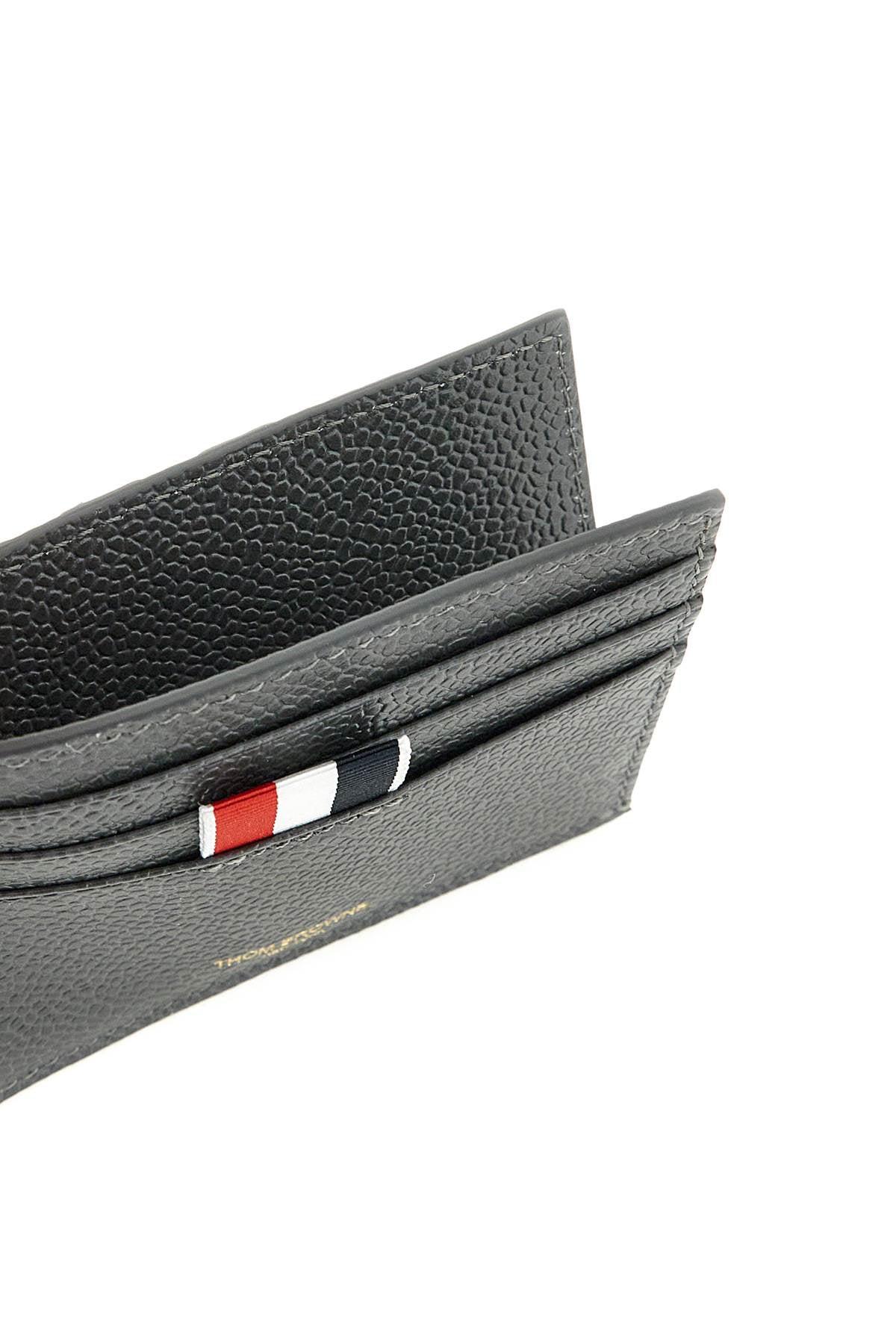Black Pebble Grain Leather Debossed 4-Bar Stripe Lanyard Zippered Card  Wallet