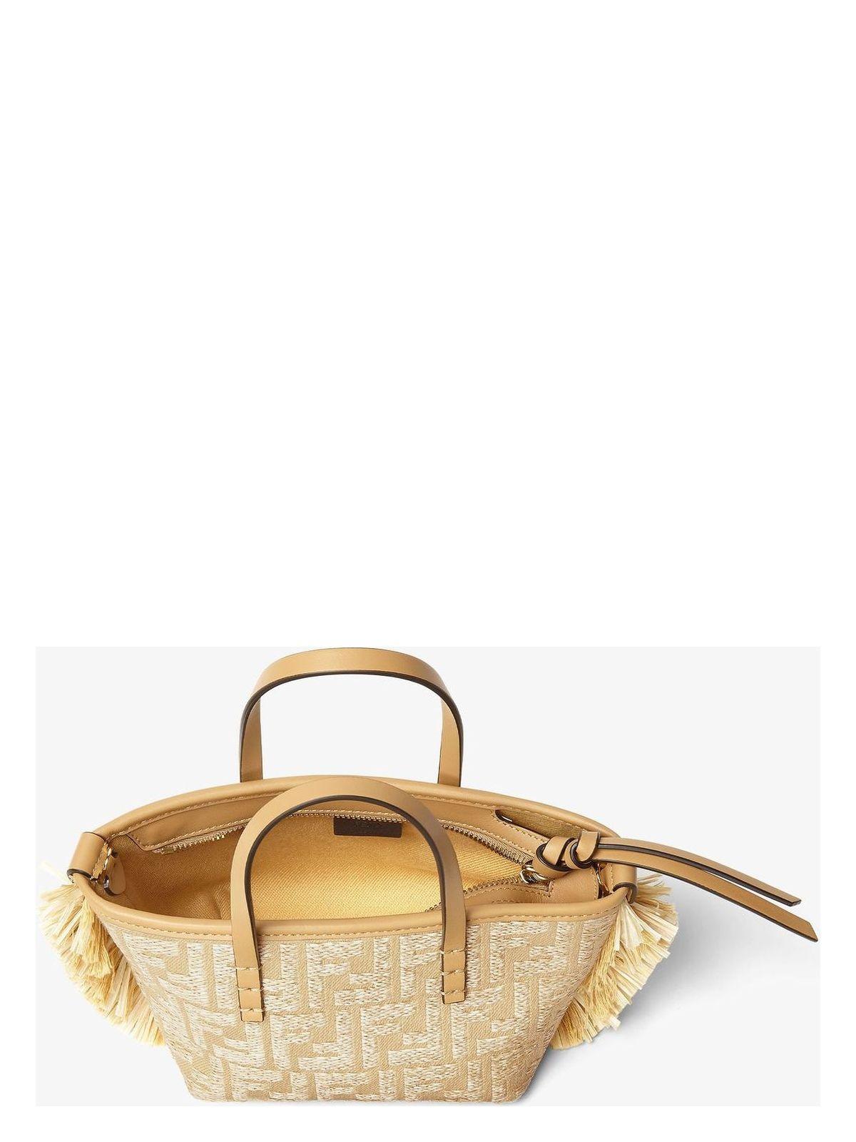 ハンドバッグ FENDI EMBROIDERED RAFFIA MINI ROLL HANDBAG Fendi Embroidered Raffia Mini Roll Handbag in Natural | Lyst