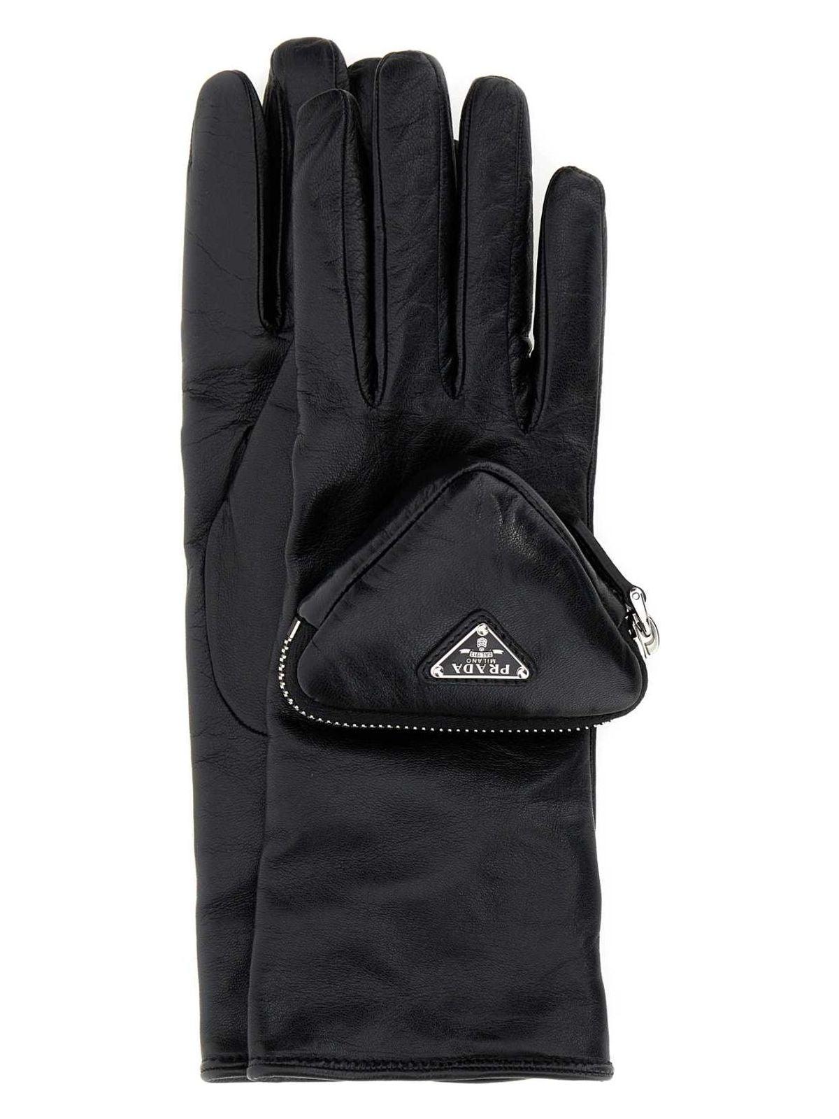 手袋 PRADA Black nylon and nappa leather gloves Prada - Re-Nylon and nappa leather gloves with pouch black