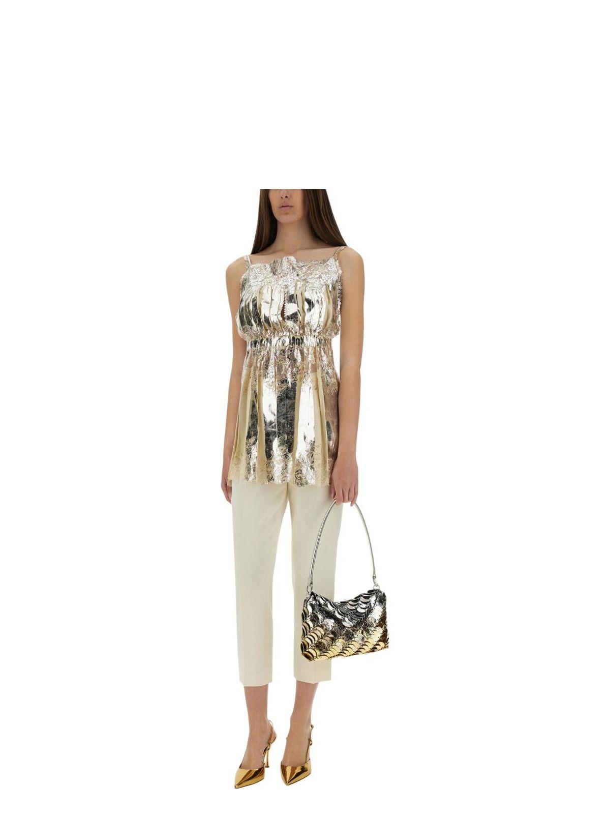 Tシャツ・カットソー RABANNE PLEATED TOP IN LAMINATED SATIN Rabanne Laminated Pleated Satin Top in Natural | Lyst