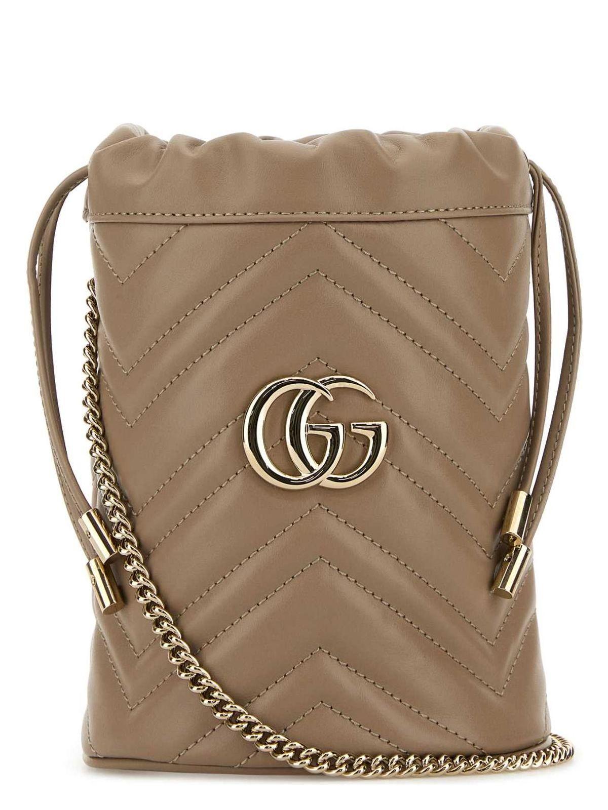 【関税&送料込】Gucci Cappuccino Leather Marmont Bucket Bag Gucci Cappuccino Leather Marmont Bucket Bag in Natural | Lyst