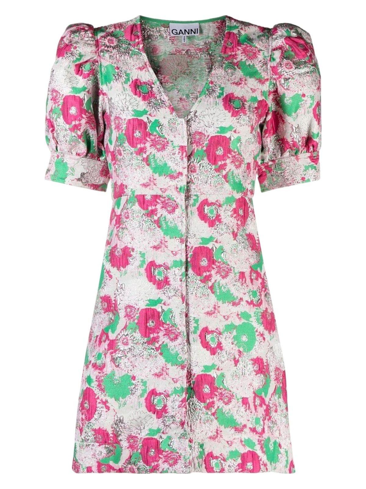 ワンピース Ganni Embroidered polyester blend mini dress (F7640 393) Ganni Embroidered Polyester Blend Mini Dress | Lyst