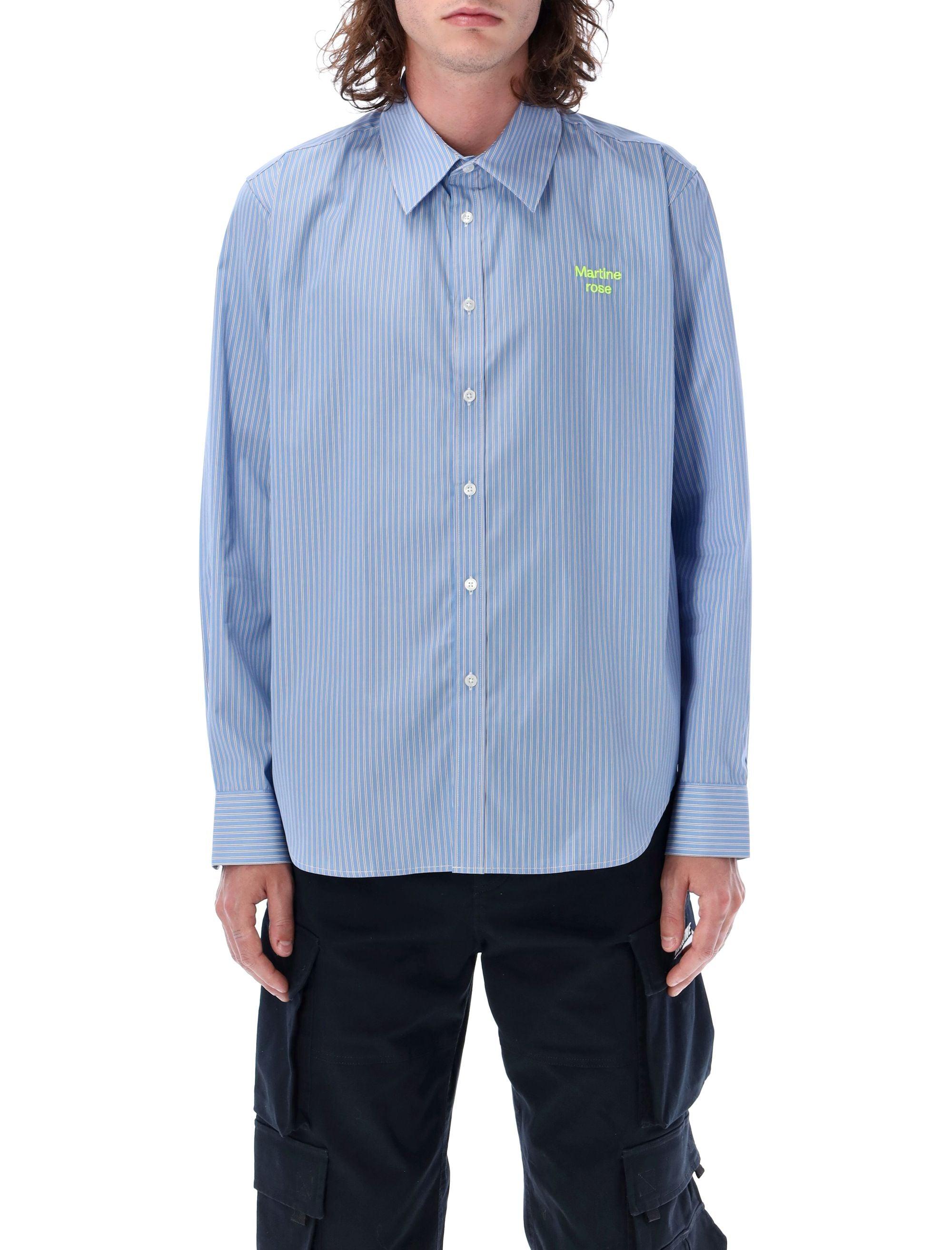 Martine Rose Striped Shirt With Fluo Logo Embroidery in Blue for Men | Lyst