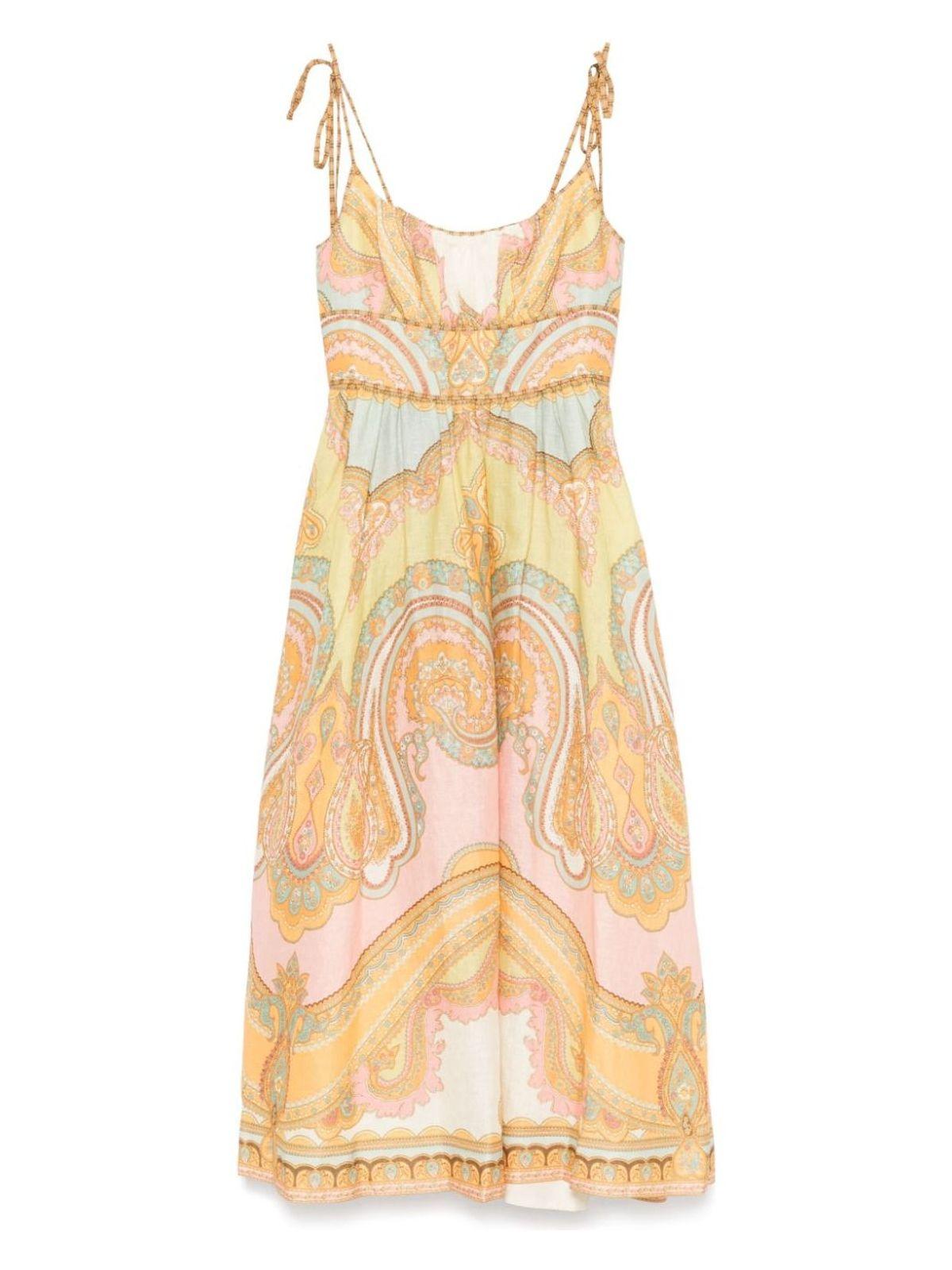 Zimmermann Maxine Printed Linen Midi Dress in Metallic | Lyst