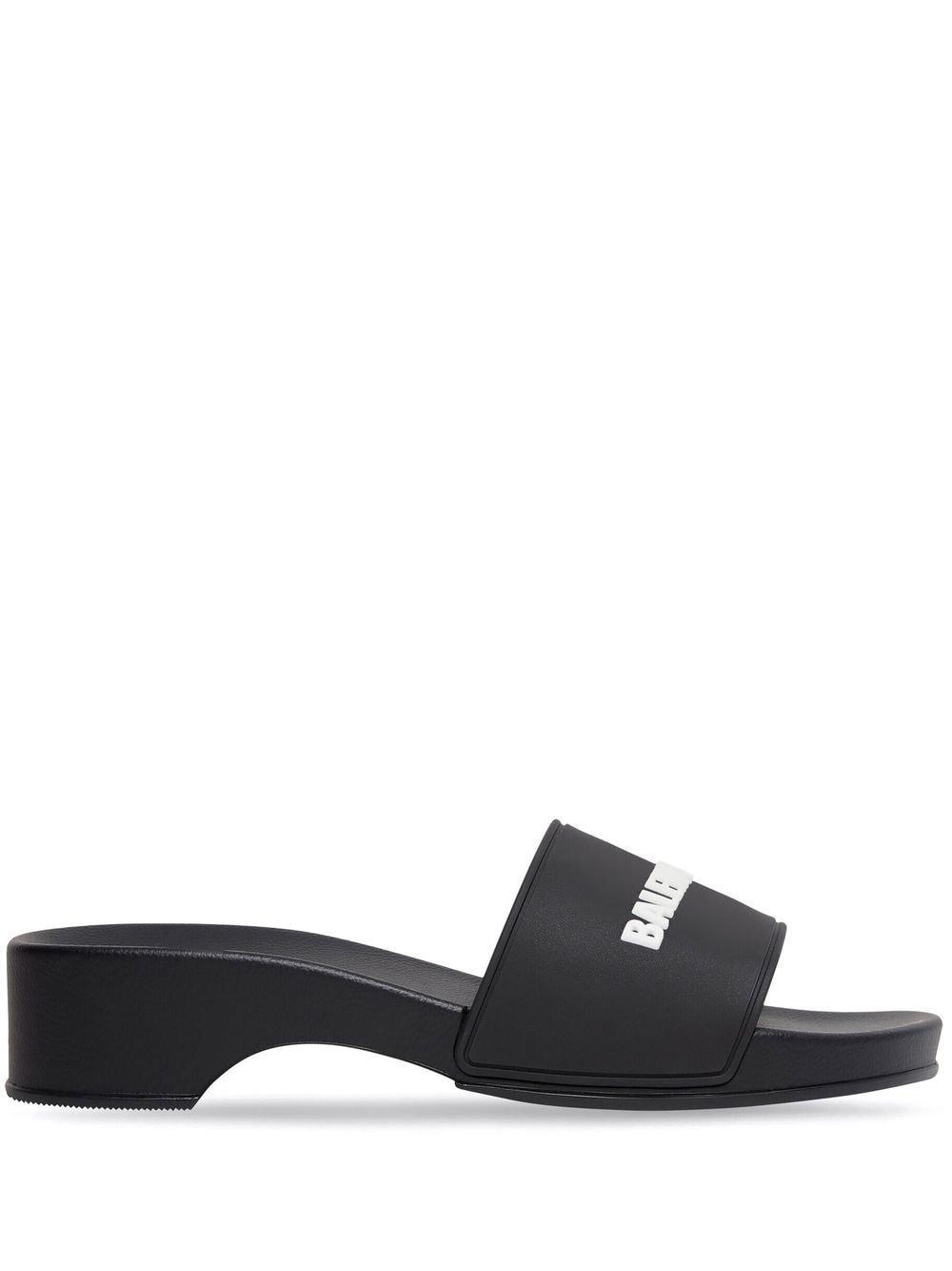 Balenciaga Poolclog Logo Slide Sandals in Black Lyst