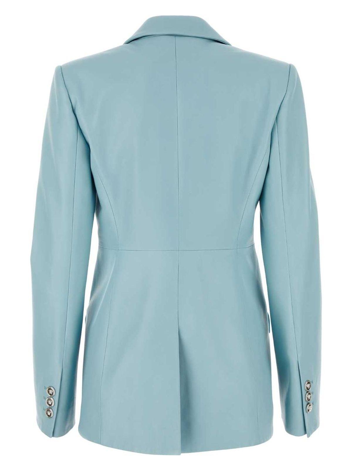 【関税&送料込】Versace Light-Blue Leather Blazer Versace Light- Leather Blazer in Blue | Lyst UK