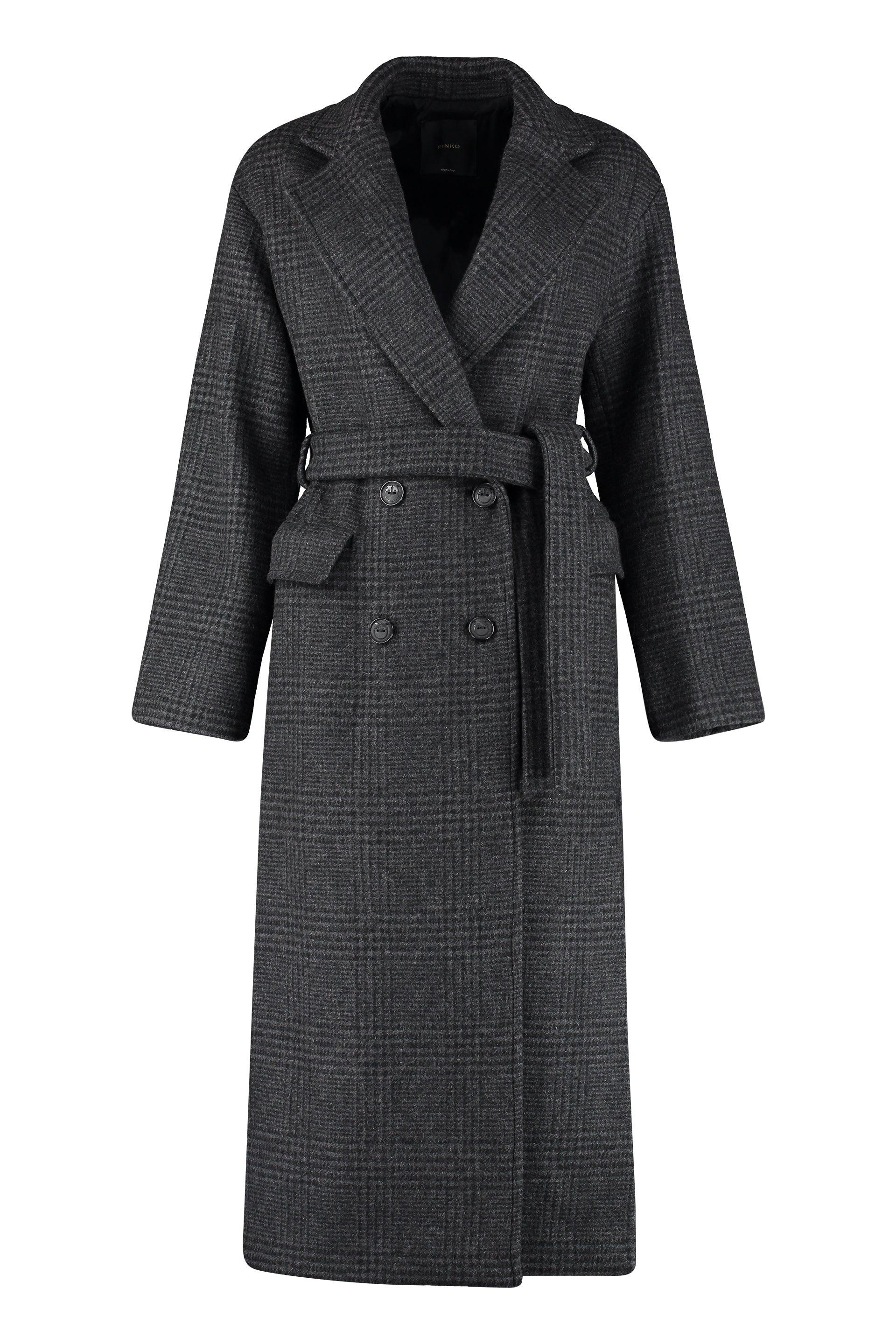 Pinko Giacomo Double-breasted Prince-of-wales Wool Coat in Black | Lyst