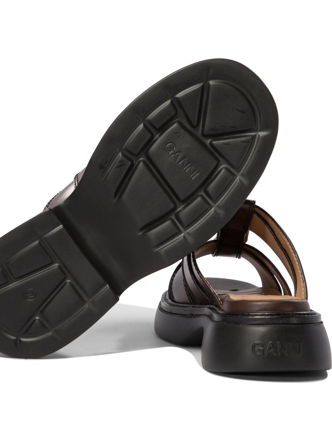 【GANNI】EVERYDAY MULE SANDAL◆関税・送料込◆ Dark Olive Dark-Olive Oleatex Lace-Up Mules | GANNI US
