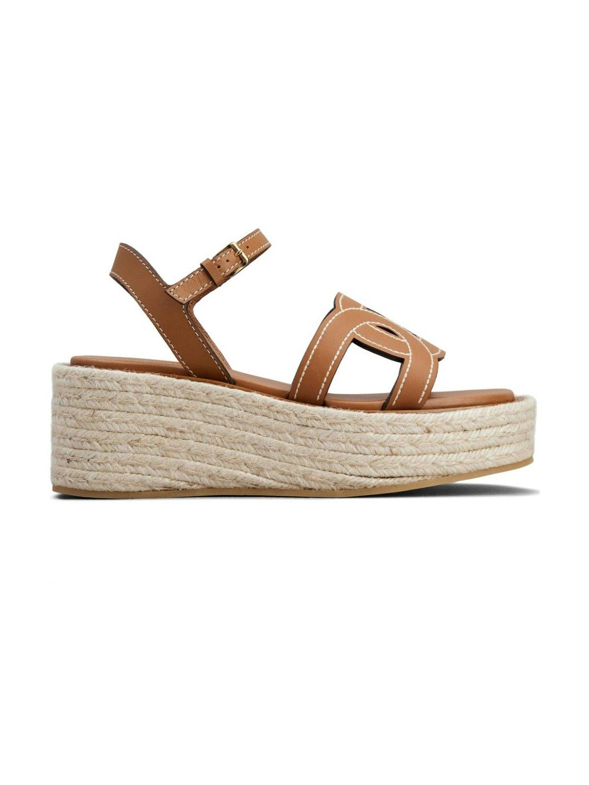 限定入荷セール【TODS LEATHER+RAFIA FLAT SANDAL】 Tod's Calfskin Raffia Woven Platform Sandals (Flat Shoes