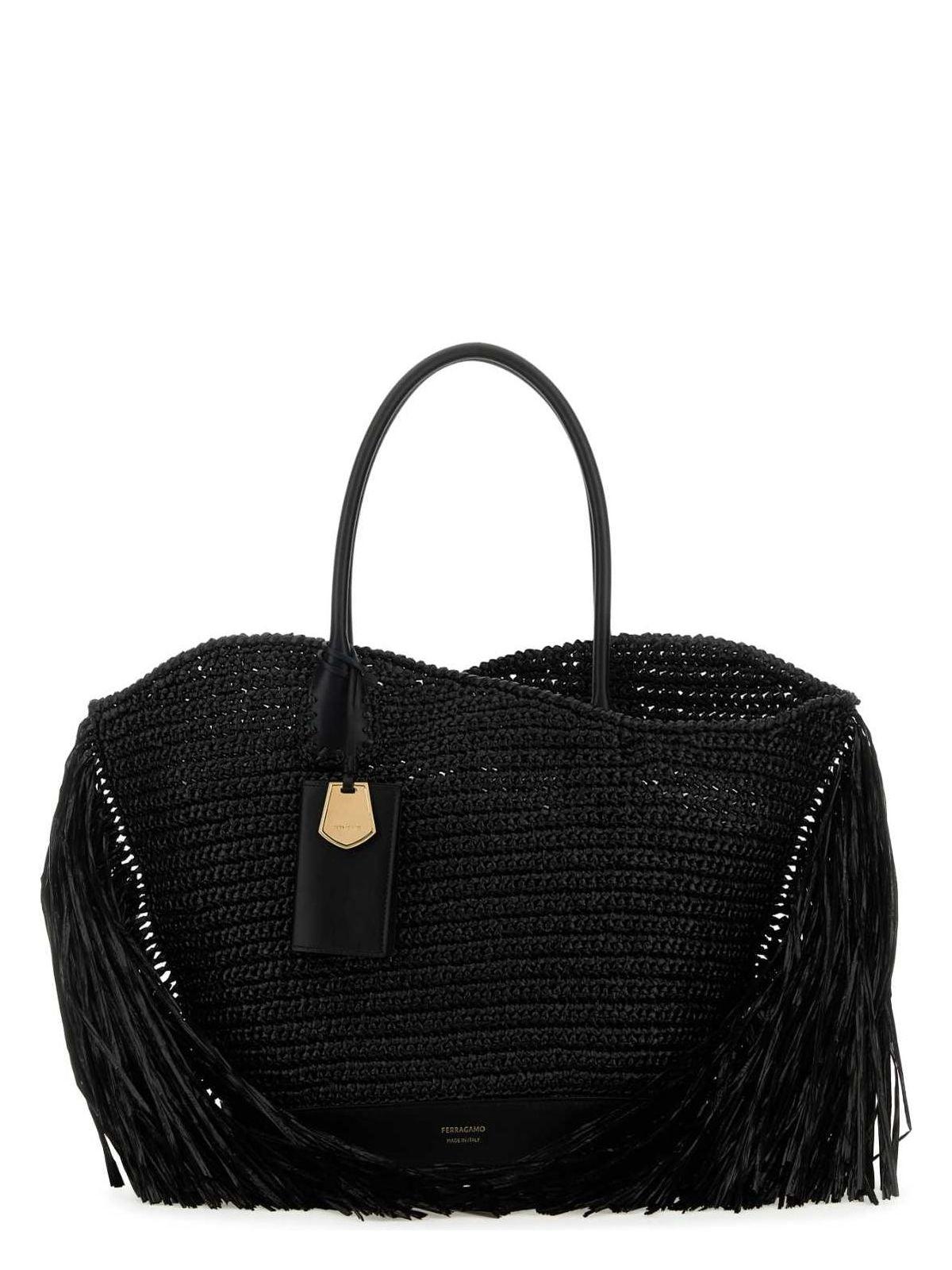 トートバッグ Salvatore Ferragamo Raffia And Leather Big Shopping Bag FERRAGAMO Large F. Signature Raffia & Leather Tote Bag