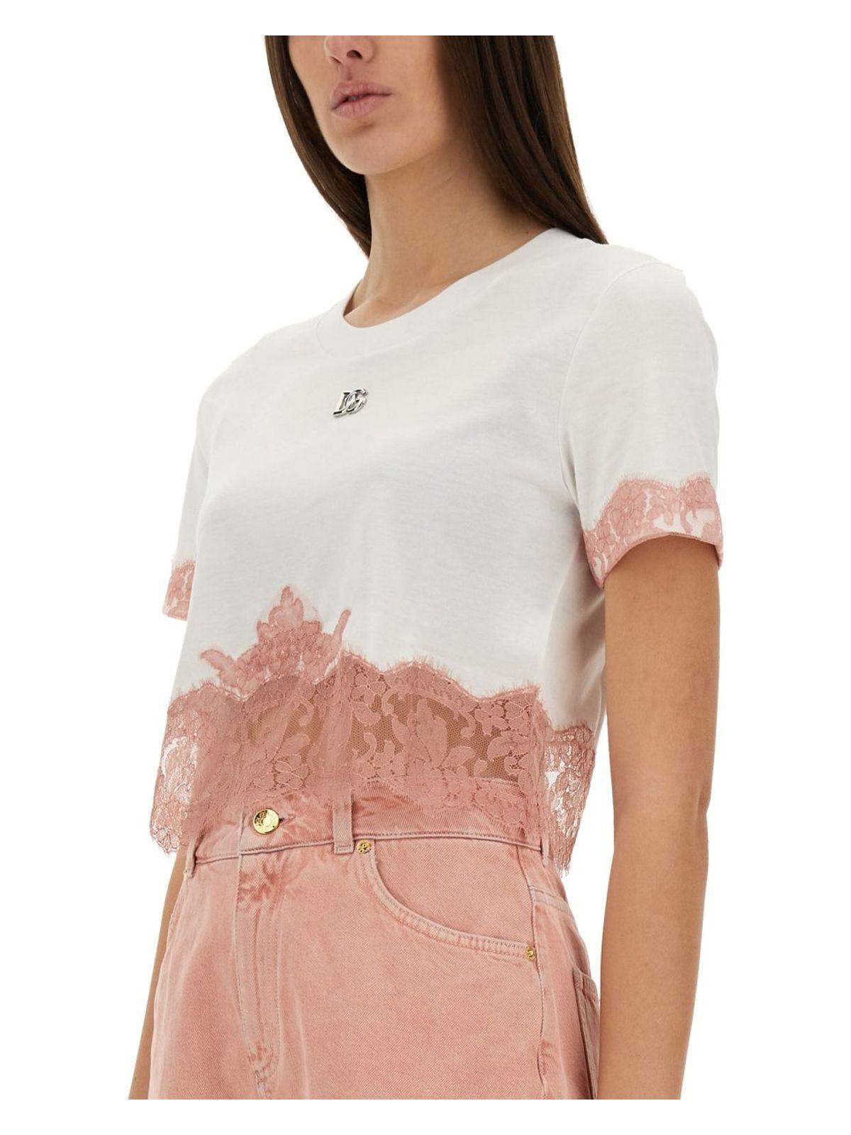 Tシャツ・カットソー Dolce & Gabbana Cropped Jersey T-Shirt With Lace Inserts Dolce & Gabbana Cropped Jersey Tshirt With Lace Inserts in