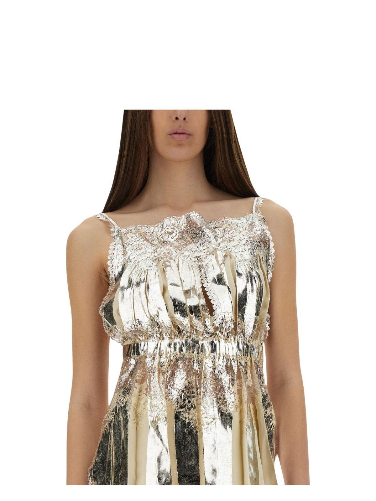 Tシャツ・カットソー RABANNE PLEATED TOP IN LAMINATED SATIN Rabanne Laminated Pleated Satin Top Elegant Sleek Design