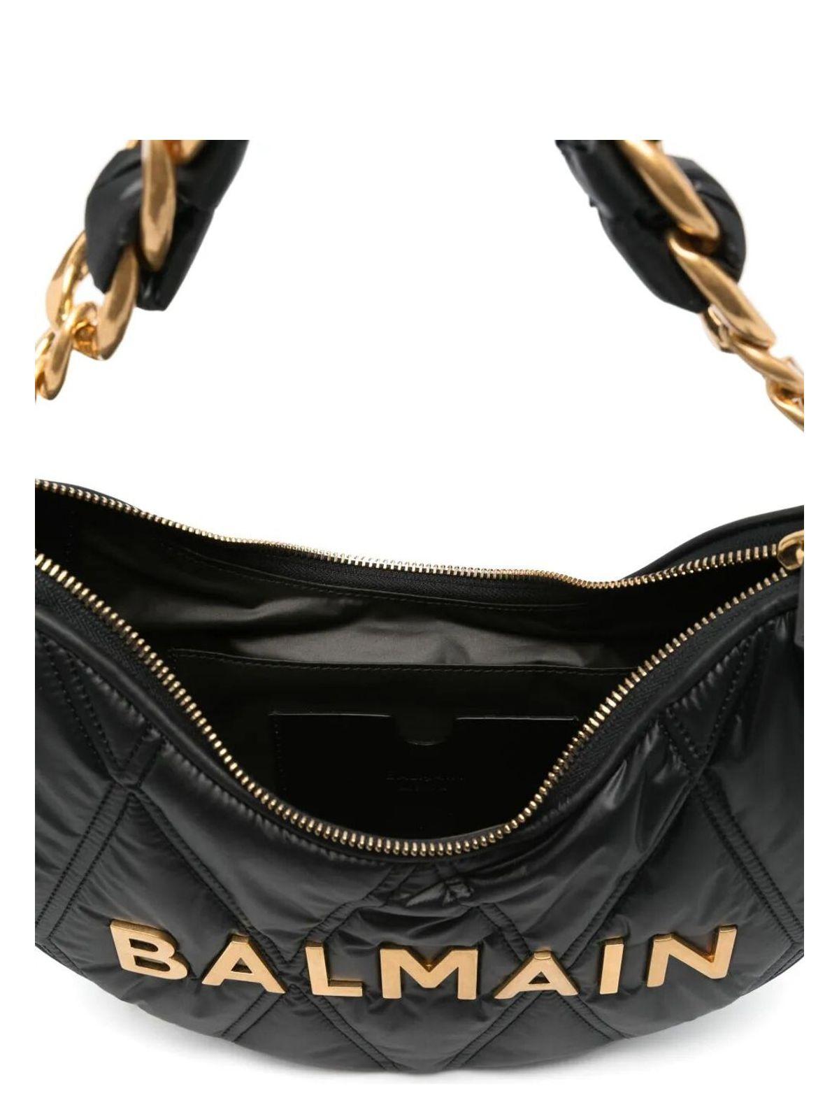 Balmain 1945 Soft Moon Bag-Grid Quilted Nylon in Black | Lyst