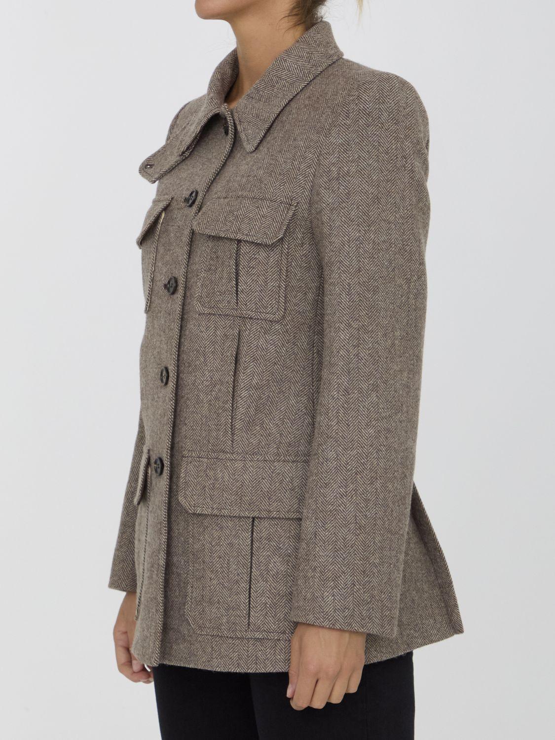 CHLOE | HERRINGBONE WOOL LONG OFFICER JACKET ジャケット Chloé Long Officer Jacket In Herringbone Wool | Chloé US