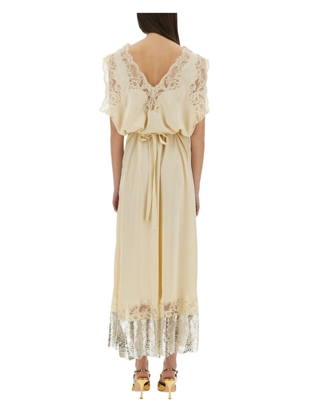 ワンピース RABANNE MIDI DRESS WITH LACE INLAYS Rabanne Midi Dress With Lace Inlays in Natural | Lyst