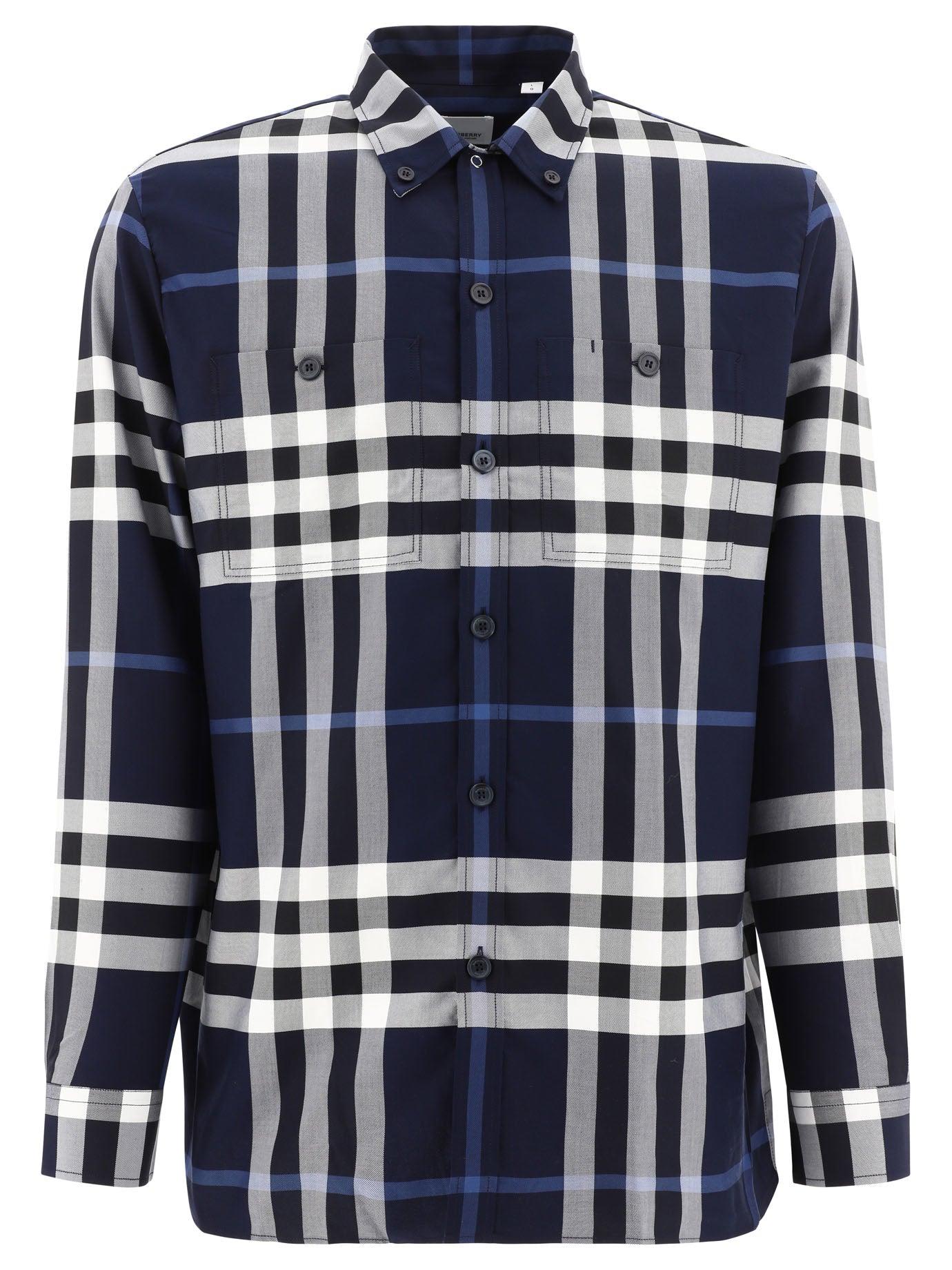 Burberry "willem" Check Button Shirt in Blue for Men | Lyst