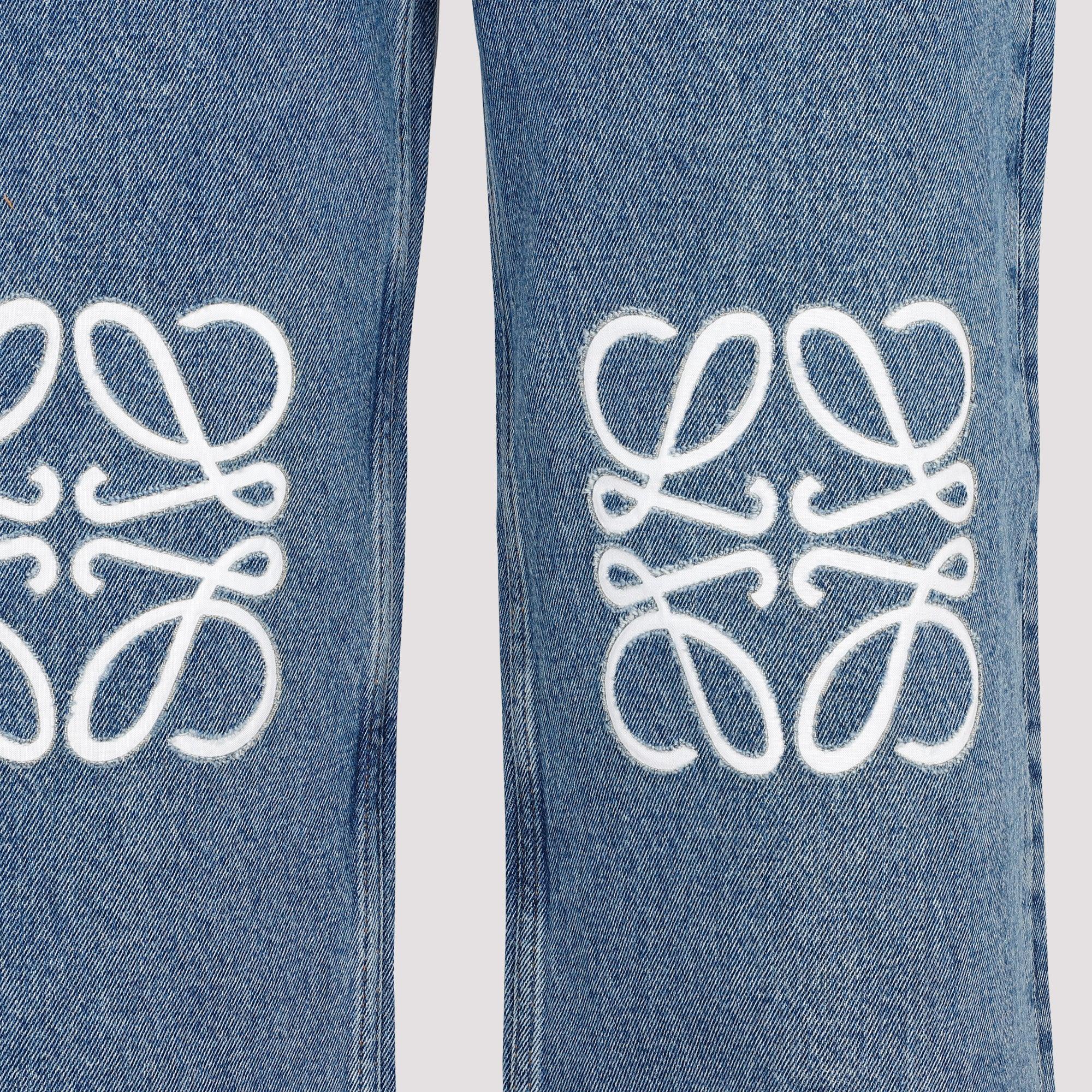 LOEWE blue Embroidered Anagram Baggy Jeans