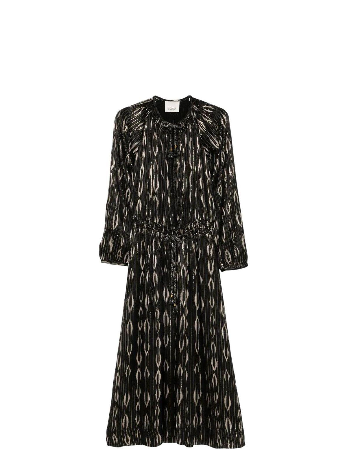 【関税&送料込】Isabel Marant Sana Long Dress Isabel Marant Ml Sana Dress With Golden Stripes in Black | Lyst