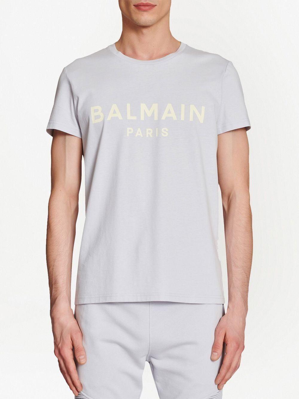 Balmain Logo T-shirt Light Blue in White for Men | Lyst