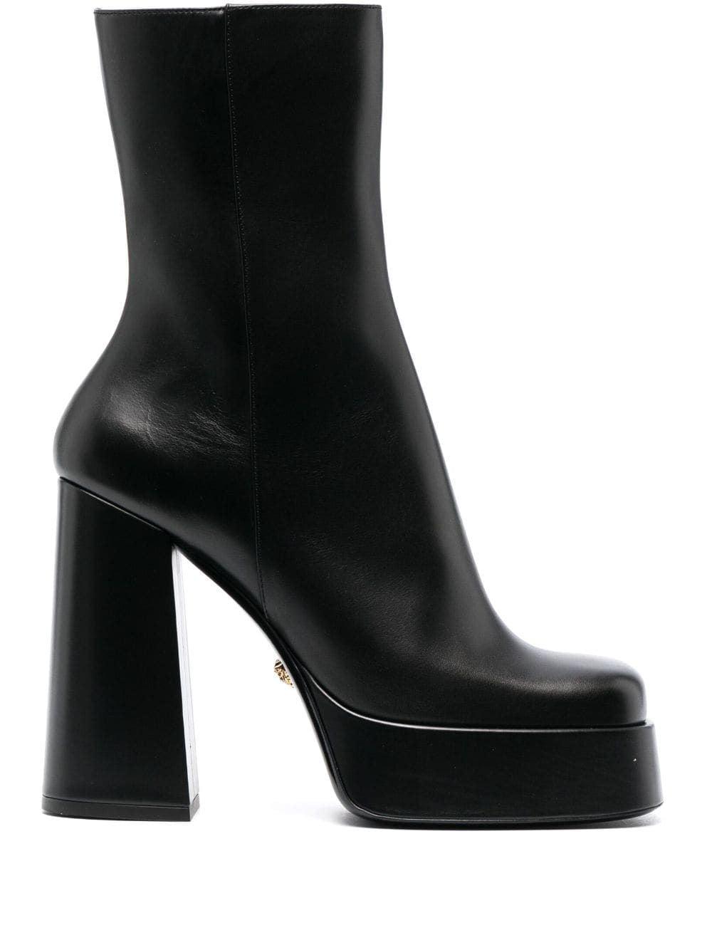 Intrico Leather Platform Ankle Boots in Black - Versace