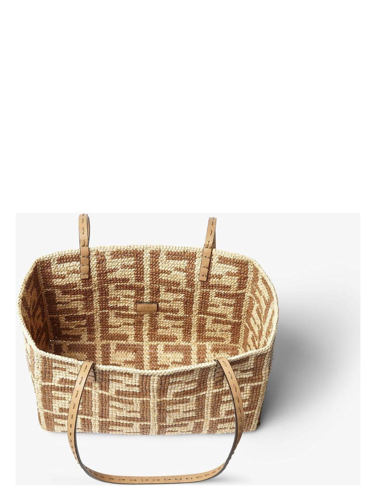 【関税&送料込】Fendi Embroidered Straw Large Roll Shopping Fendi Embroidered Straw Small Roll Shopping Bag in Natural