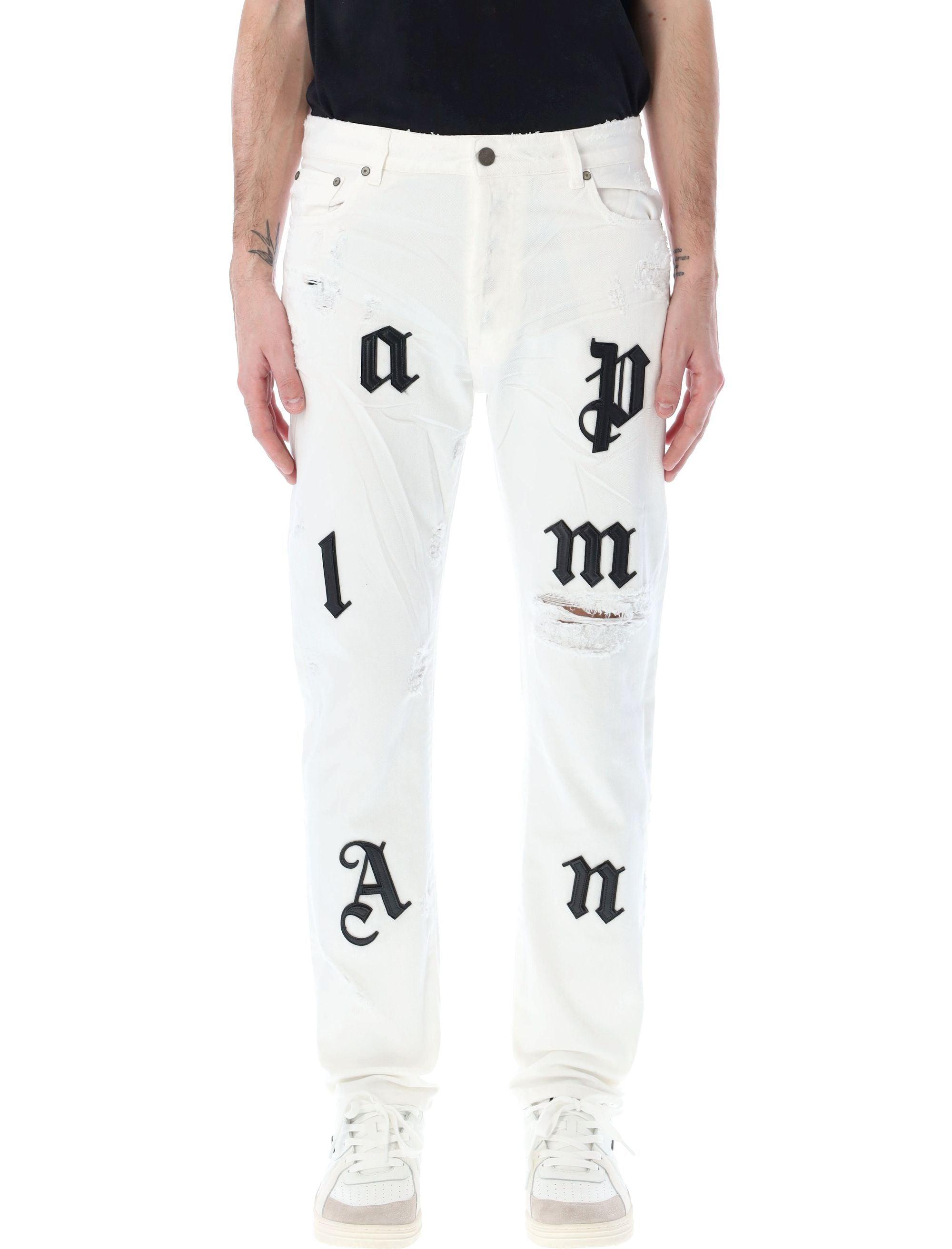 Palm Angels Logo Patches Jeans Blue