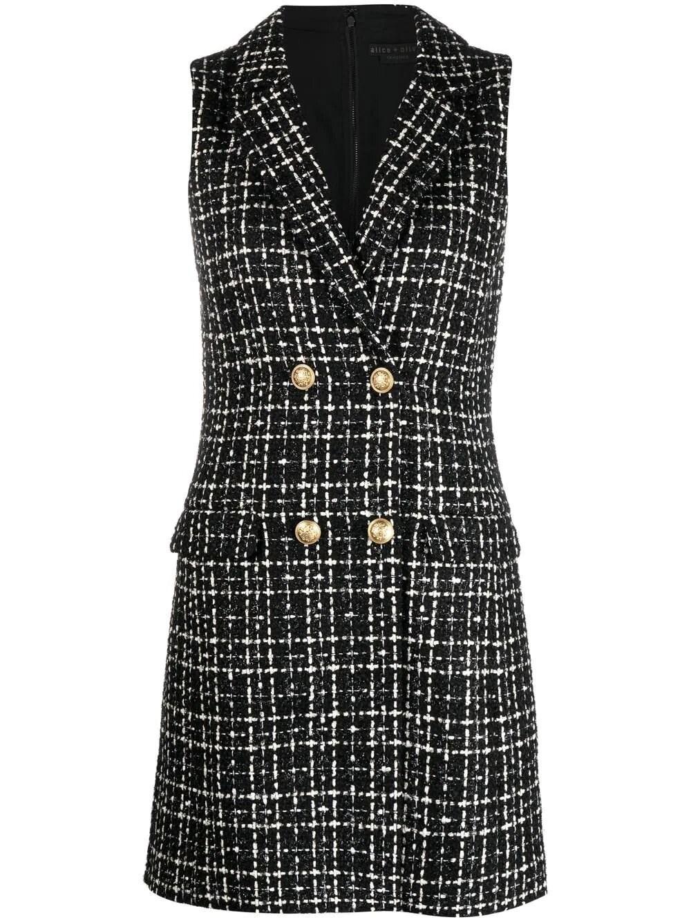 Alice + Olivia Double-breasted Tweed Dress in Black | Lyst