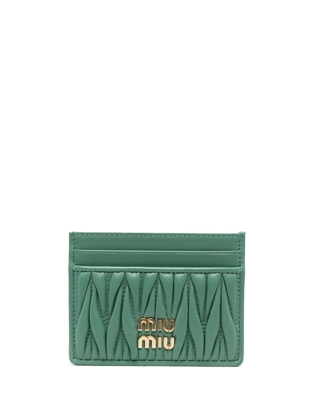 Miu Miu Sage Matelassé Leather Cardholder in Green | Lyst