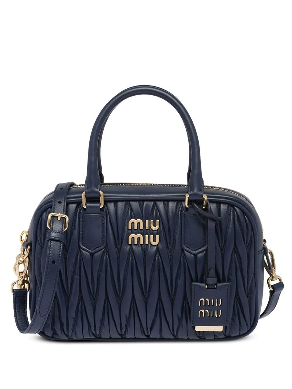 Miu Miu Wander Matelassé Nappa Leather Mini Hobo Bag in Blue