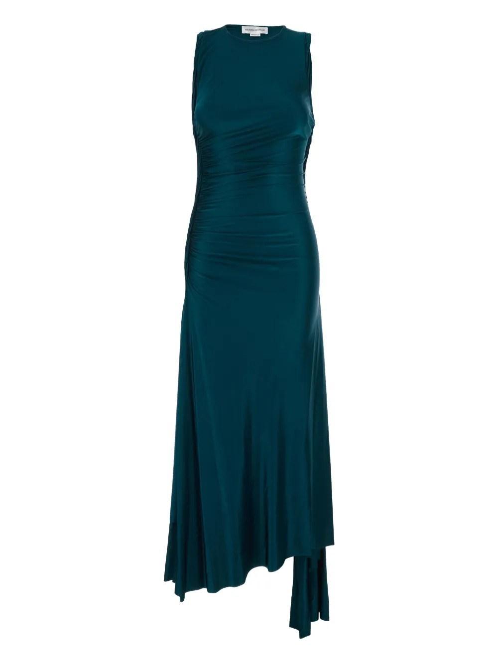 green emerald velvet dress VICTORIA BECKHAM WOMEN Blouson Detail Midi Dress Dark Pine –  MAISONDEFASHION.COM